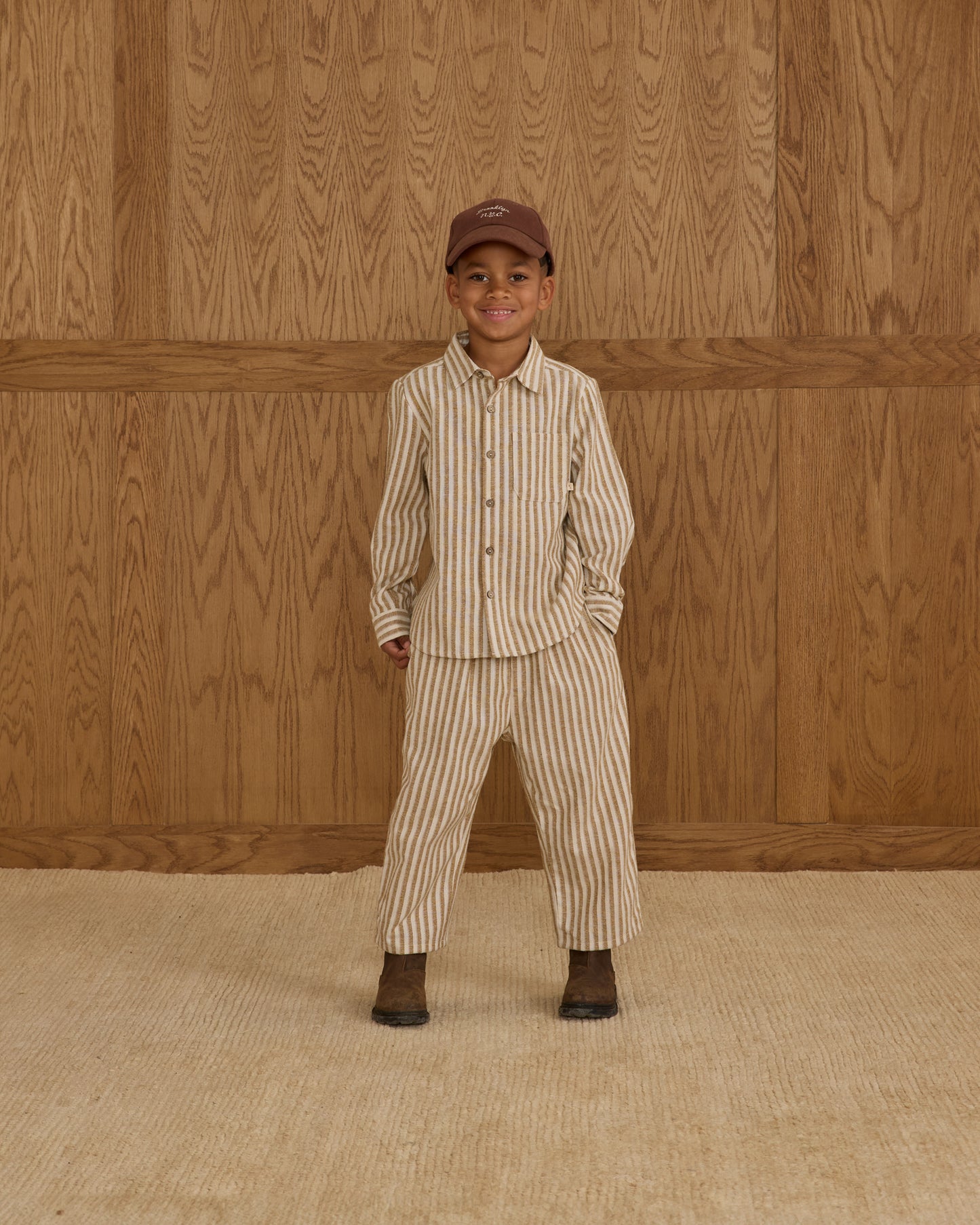 Collared Long Sleeve Shirt || Golden Stripe - Rylee + Cru | Kids Clothes | Trendy Baby Clothes | Modern Infant Outfits |