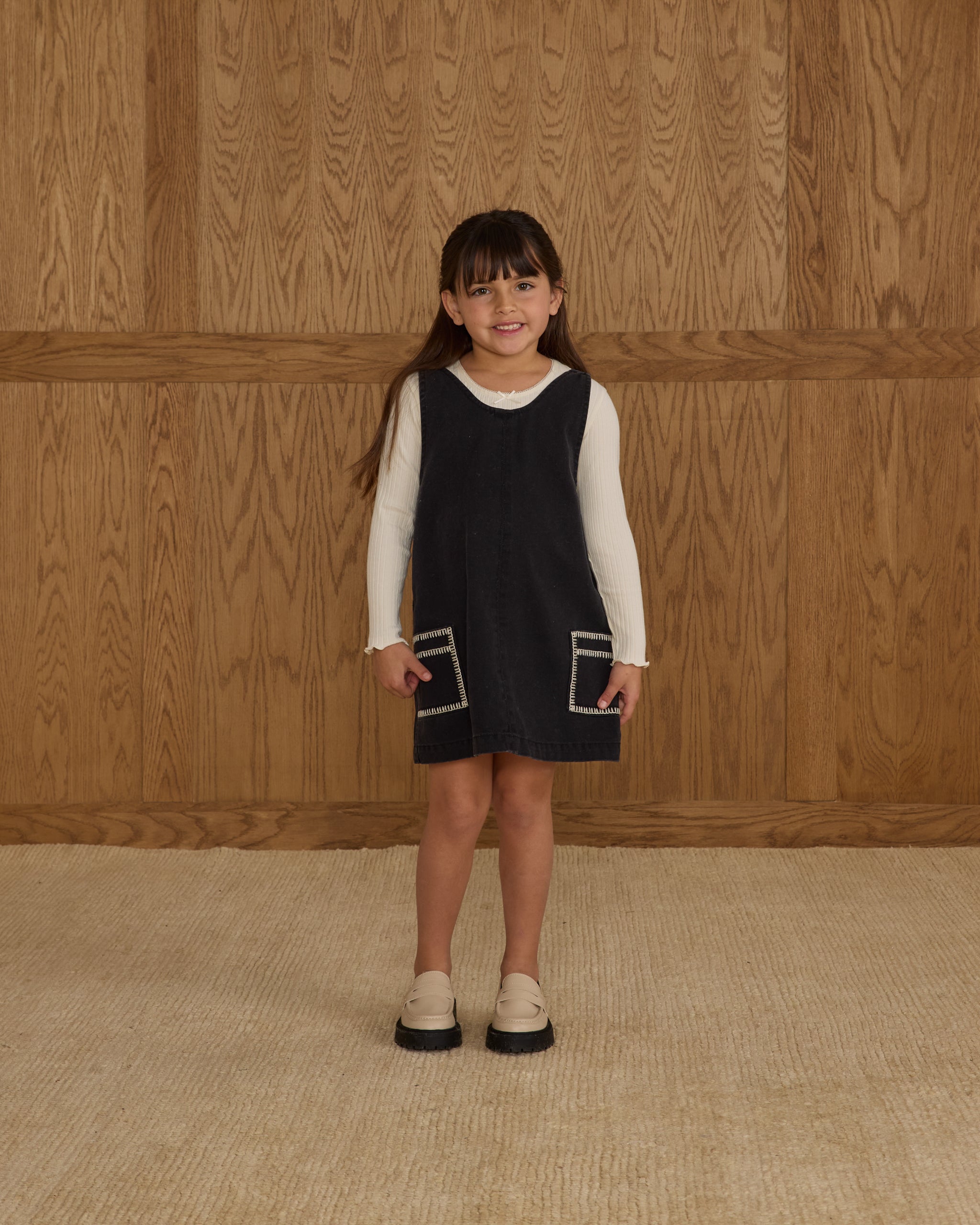 V-Neck Overall Dress || Washed Black - Rylee + Cru | Kids Clothes | Trendy Baby Clothes | Modern Infant Outfits |