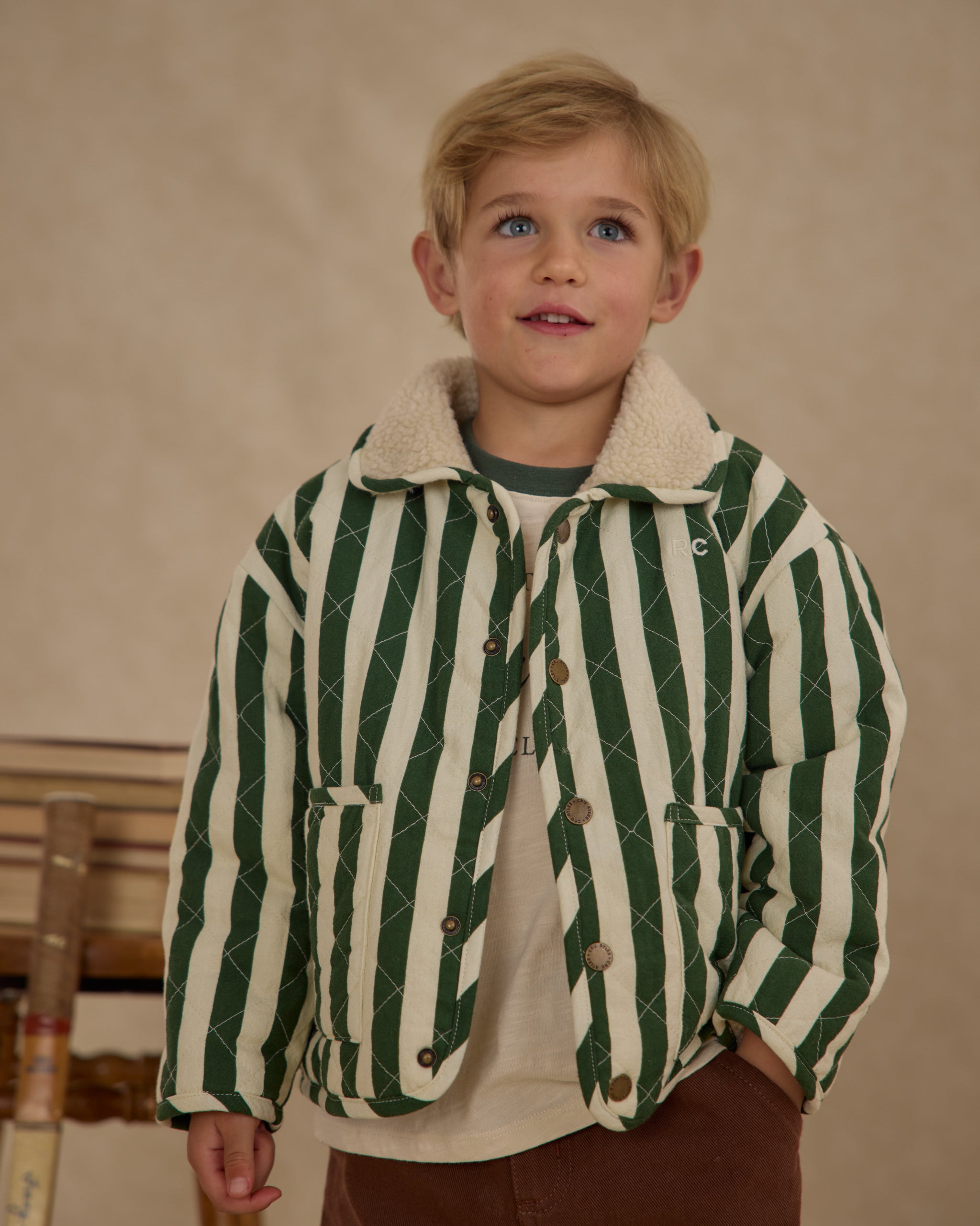 Quilted Winter Coat || Green Stripe - Rylee + Cru | Kids Clothes | Trendy Baby Clothes | Modern Infant Outfits |