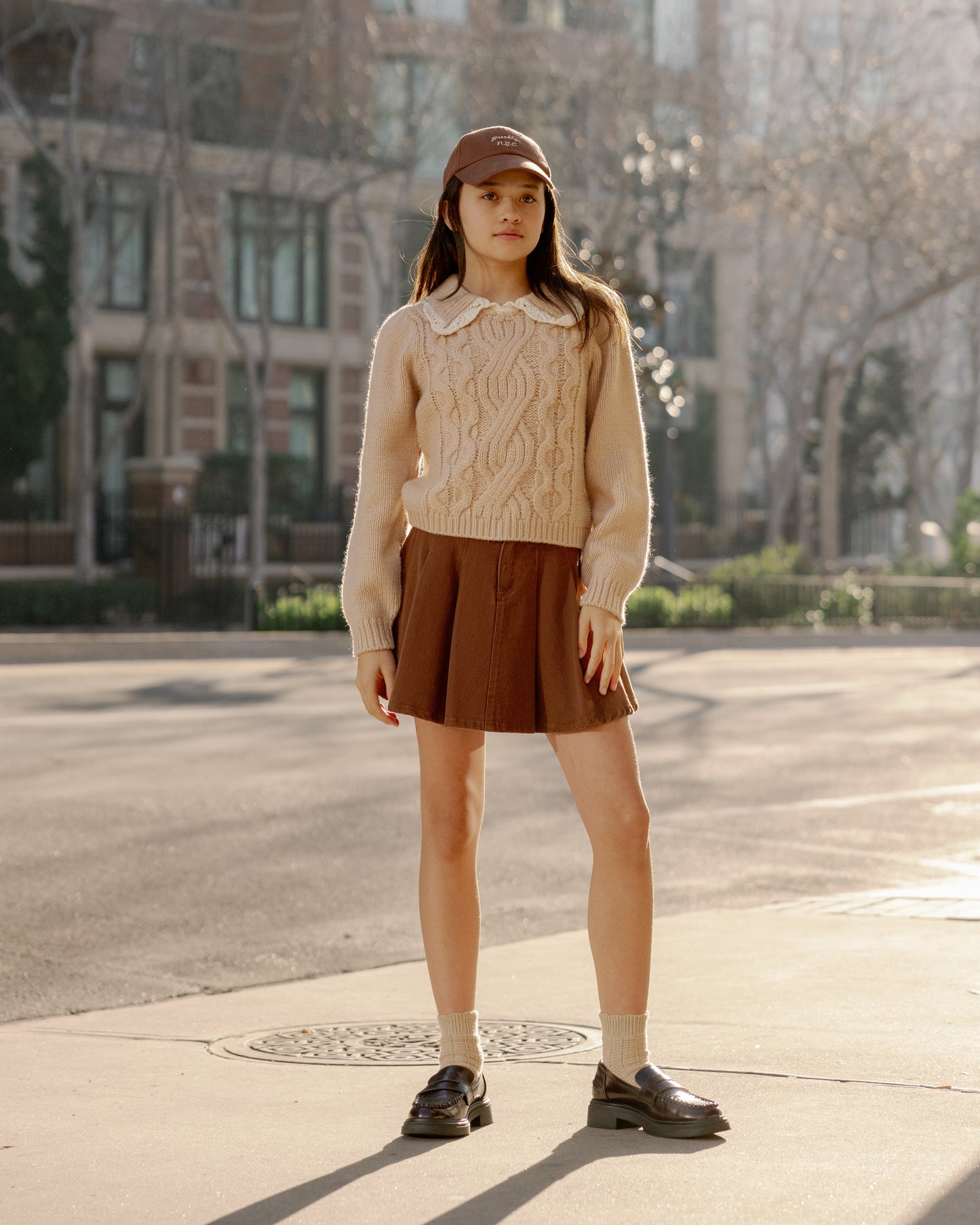 Pleated Denim Skirt || Washed Brown - Rylee + Cru | Kids Clothes | Trendy Baby Clothes | Modern Infant Outfits |