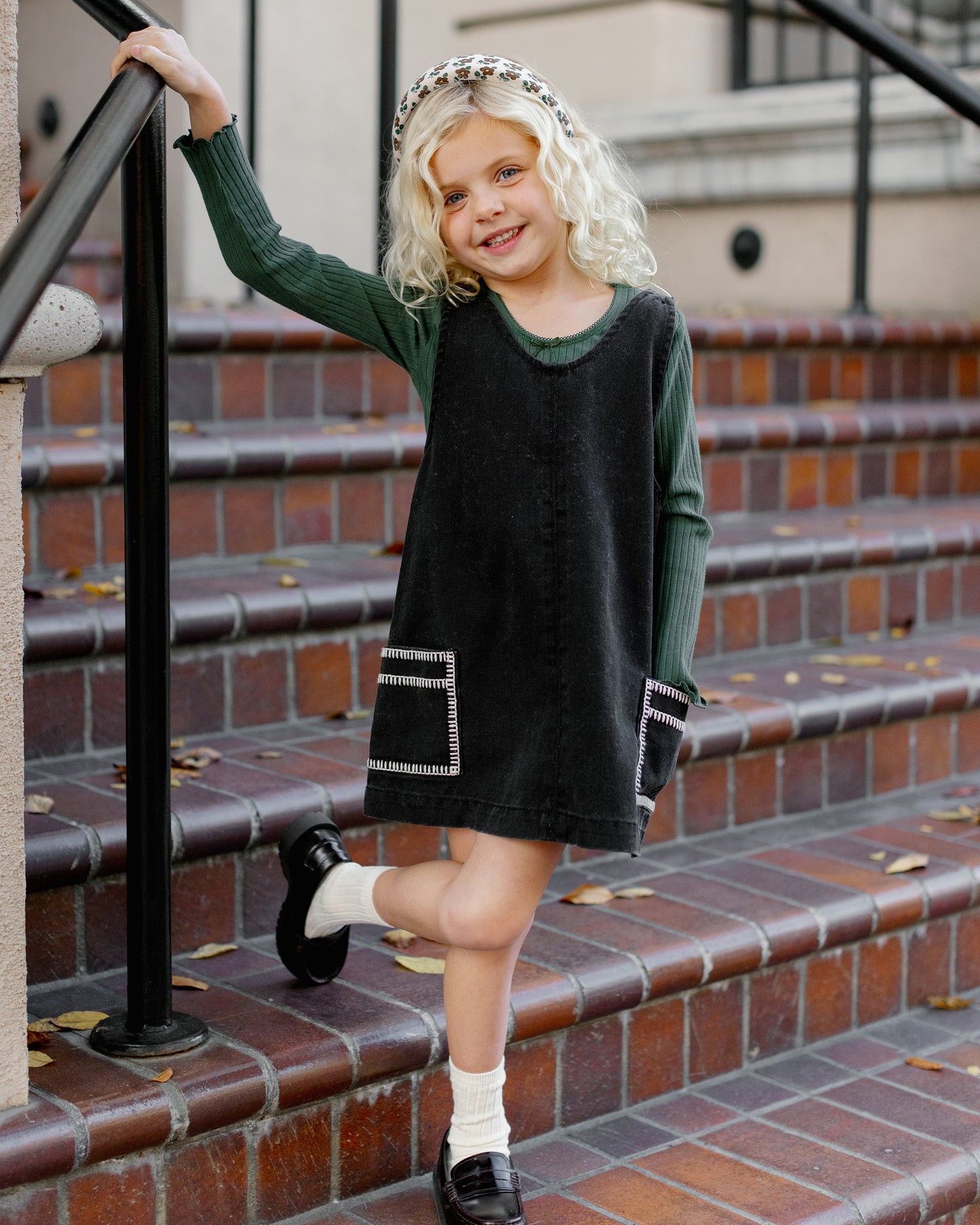 V-Neck Overall Dress || Washed Black - Rylee + Cru | Kids Clothes | Trendy Baby Clothes | Modern Infant Outfits |