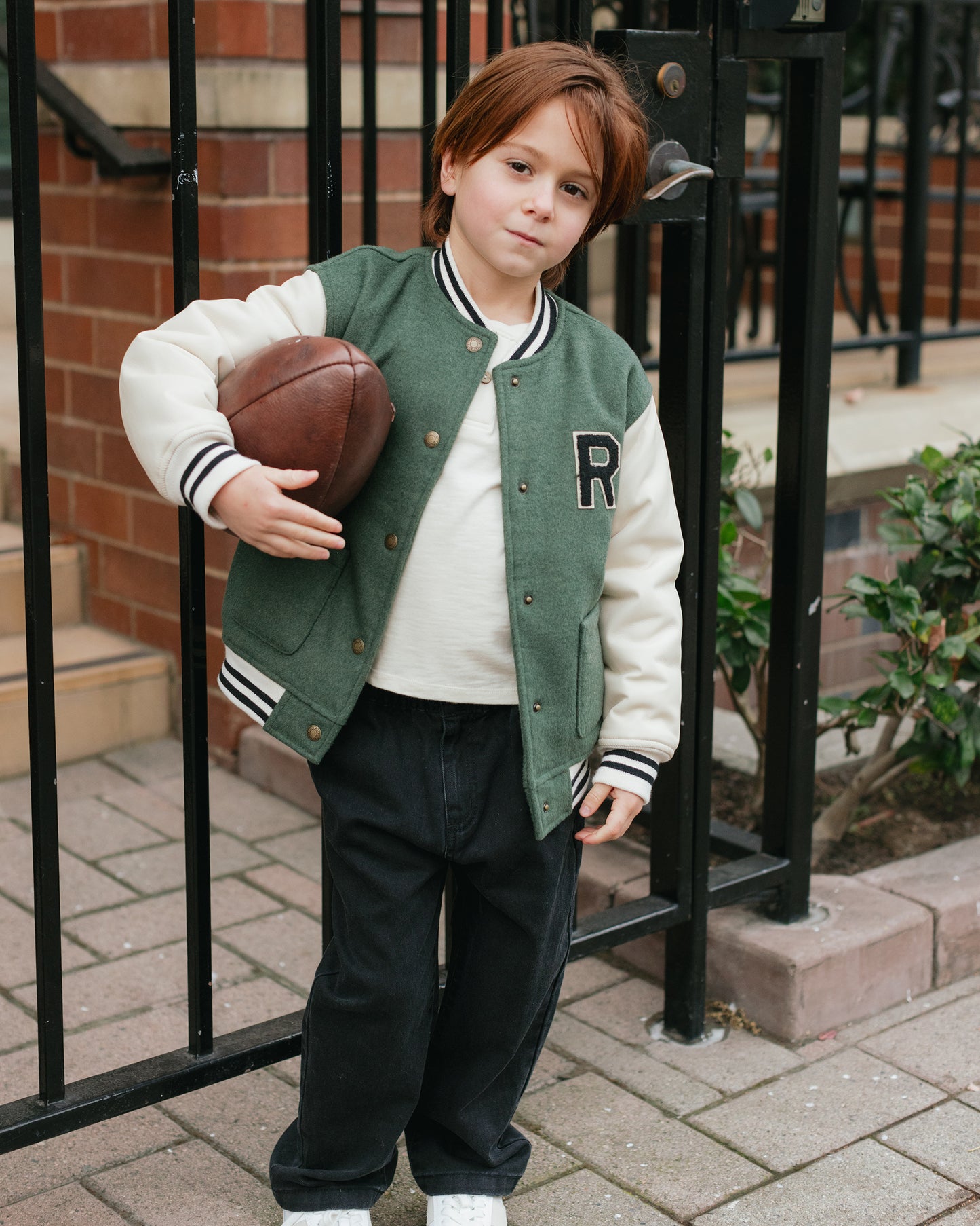 Varsity Jacket || Green - Rylee + Cru | Kids Clothes | Trendy Baby Clothes | Modern Infant Outfits |