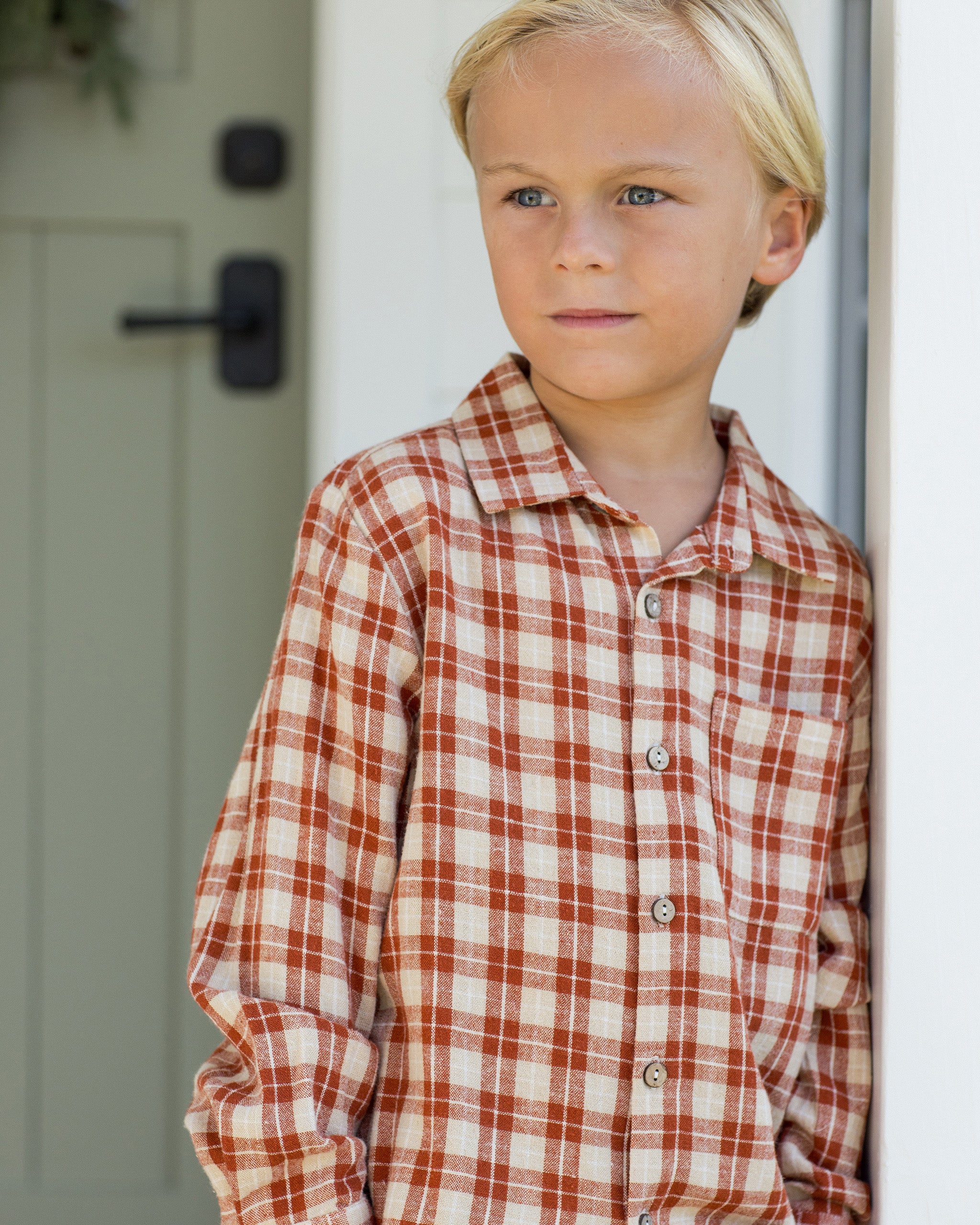 Collared Long Sleeve Shirt || Red Plaid - Rylee + Cru | Kids Clothes | Trendy Baby Clothes | Modern Infant Outfits |