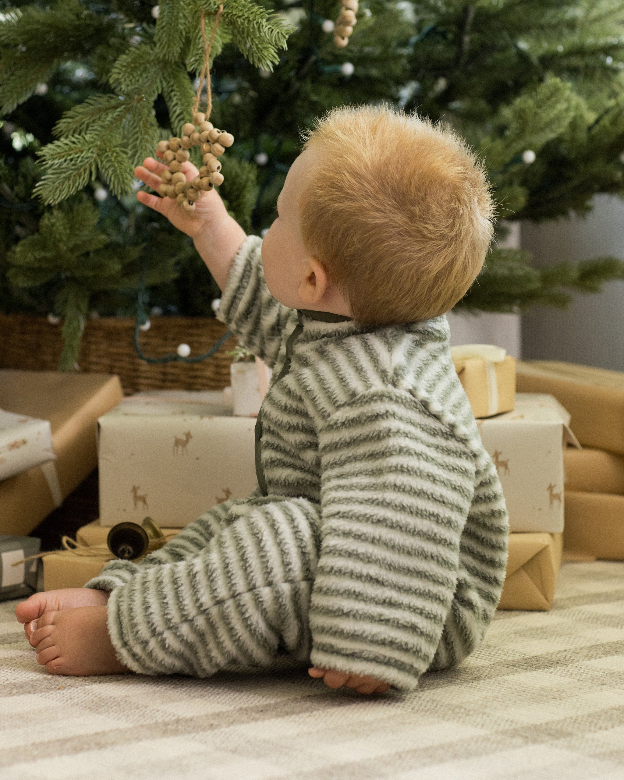 Fuzzy Winter Jumpsuit || Evergreen Stripe - Rylee + Cru | Kids Clothes | Trendy Baby Clothes | Modern Infant Outfits |