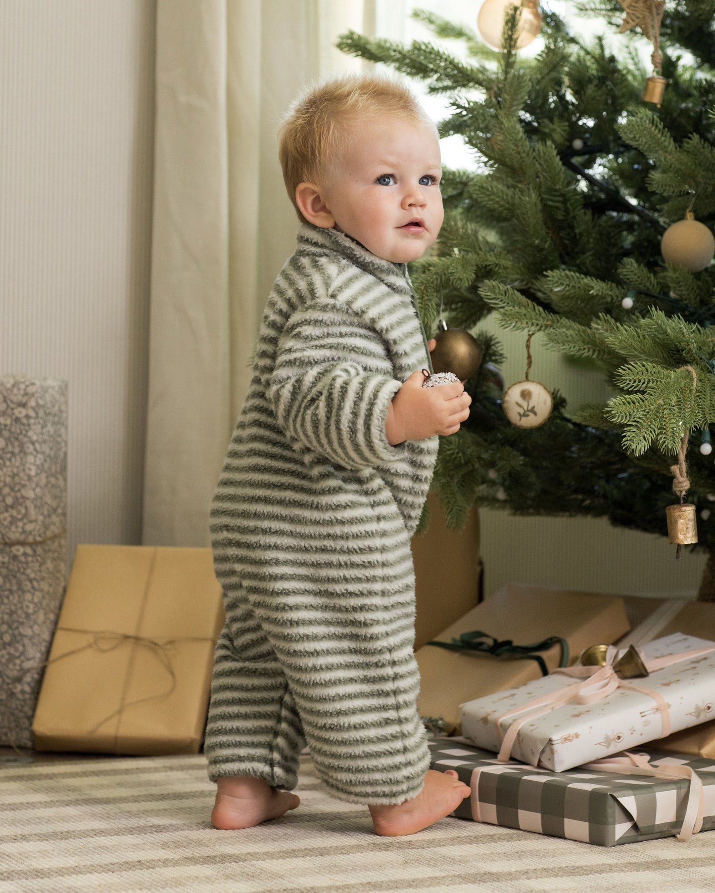 Fuzzy Winter Jumpsuit || Evergreen Stripe - Rylee + Cru | Kids Clothes | Trendy Baby Clothes | Modern Infant Outfits |