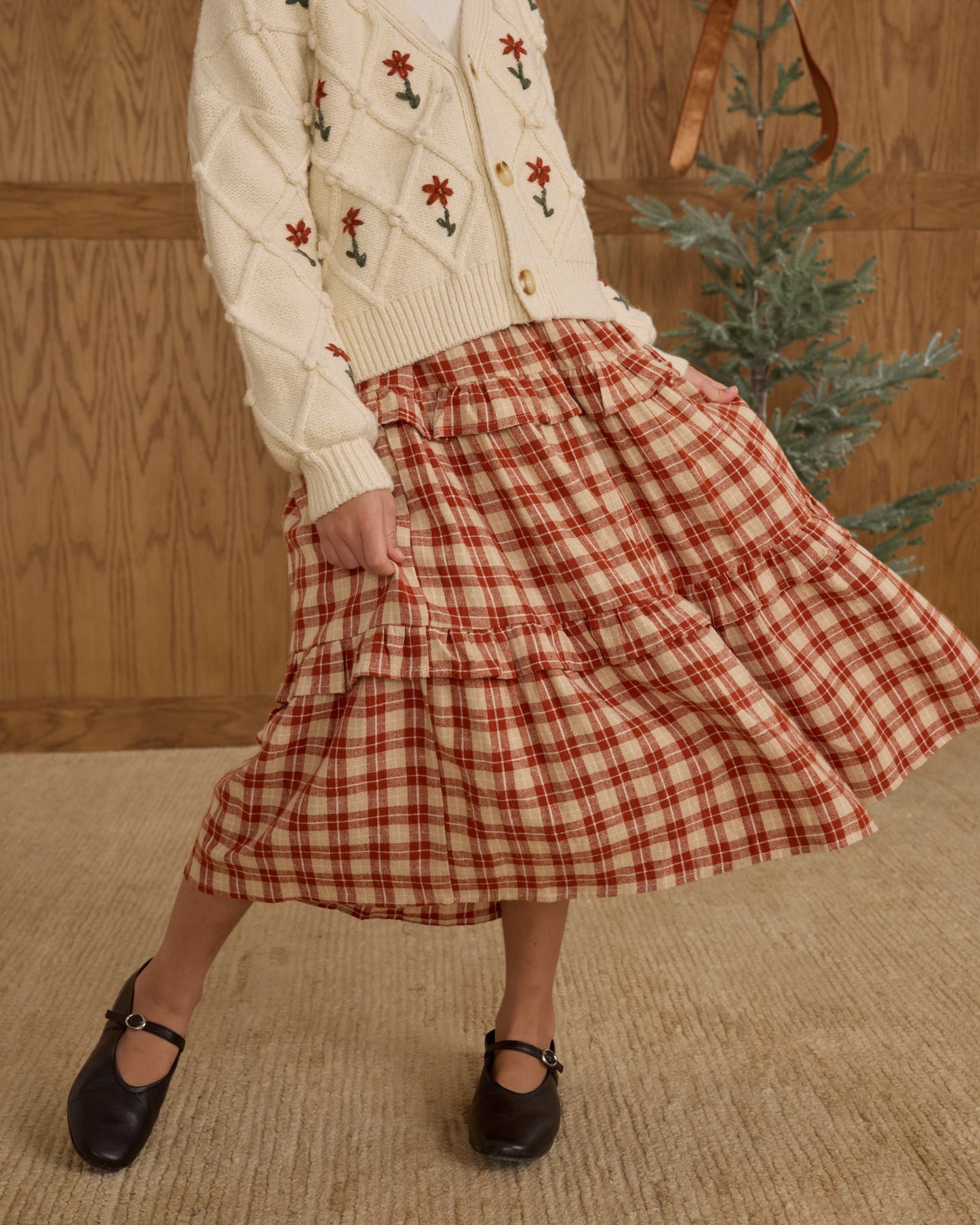 Ruffled Midi Skirt || Red Plaid - Rylee + Cru | Kids Clothes | Trendy Baby Clothes | Modern Infant Outfits |