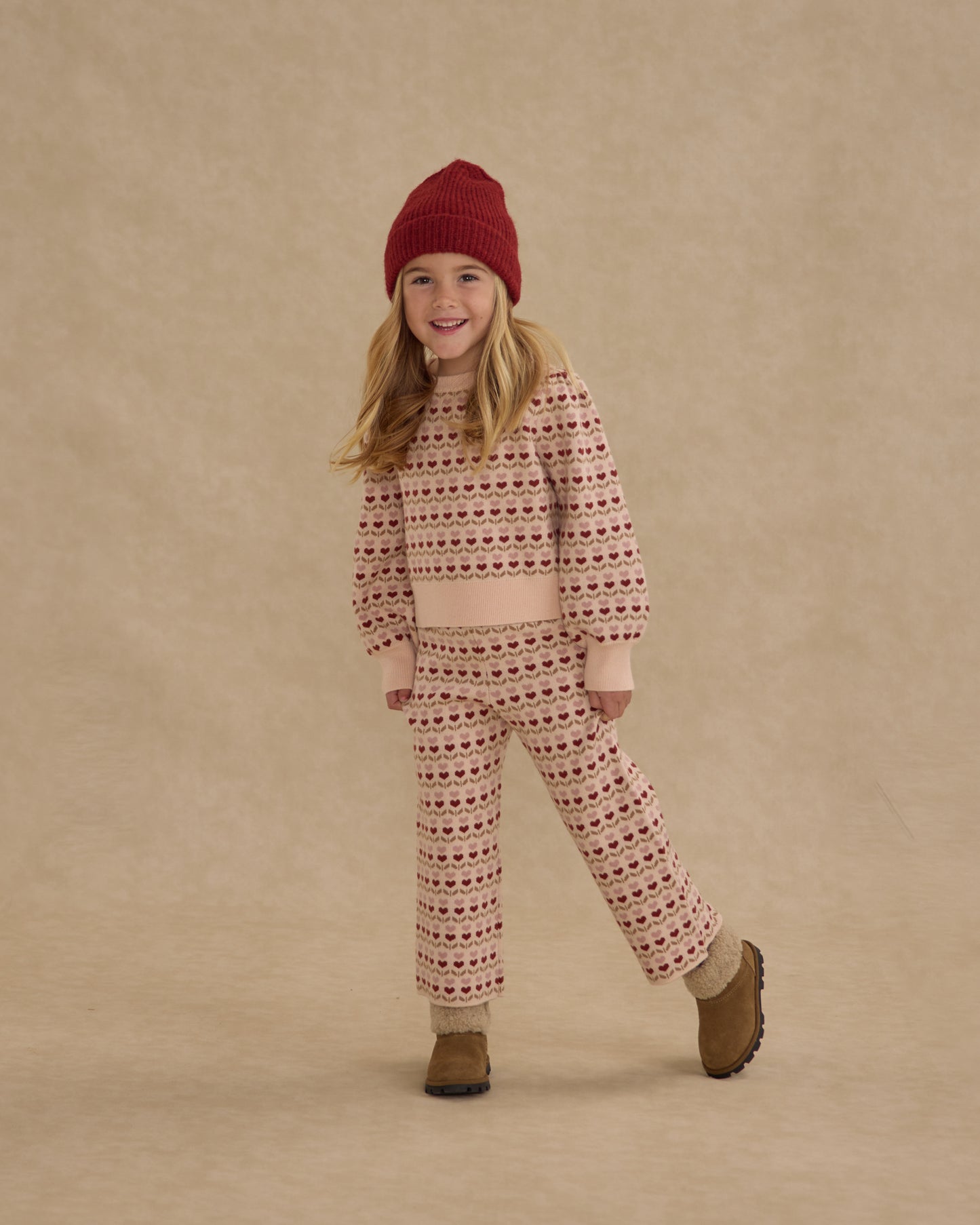 Jacquard Knit Set || Ruby Hearts - Rylee + Cru | Kids Clothes | Trendy Baby Clothes | Modern Infant Outfits |