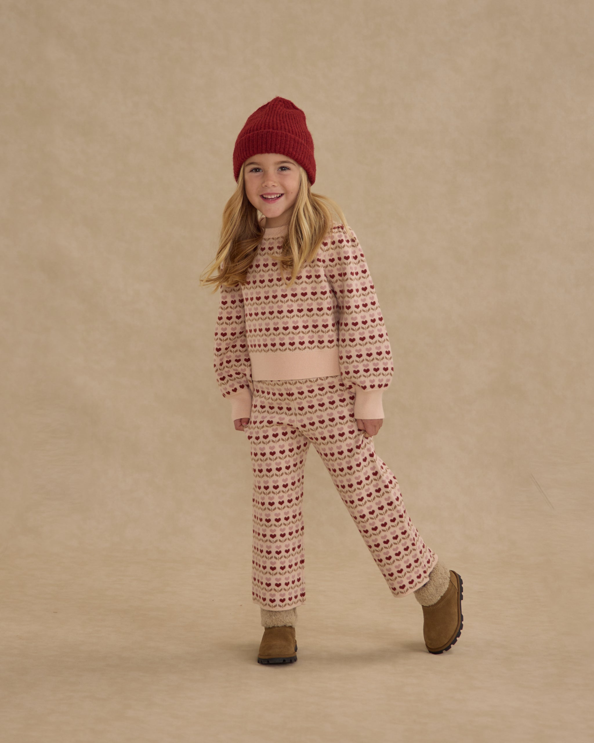 Jacquard Knit Set || Ruby Hearts - Rylee + Cru | Kids Clothes | Trendy Baby Clothes | Modern Infant Outfits |