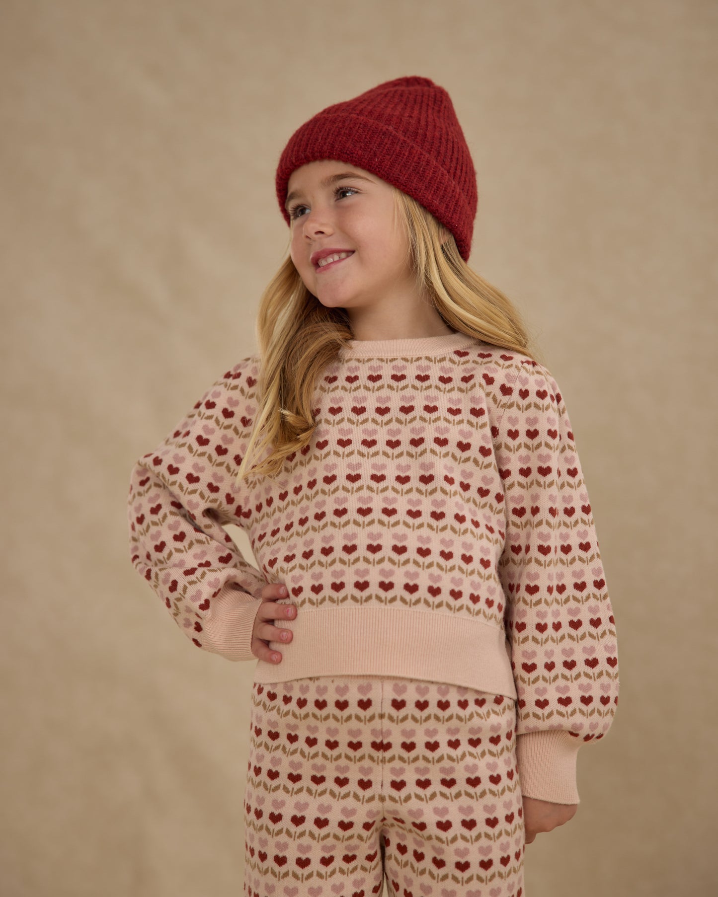 Jacquard Knit Set || Ruby Hearts - Rylee + Cru | Kids Clothes | Trendy Baby Clothes | Modern Infant Outfits |