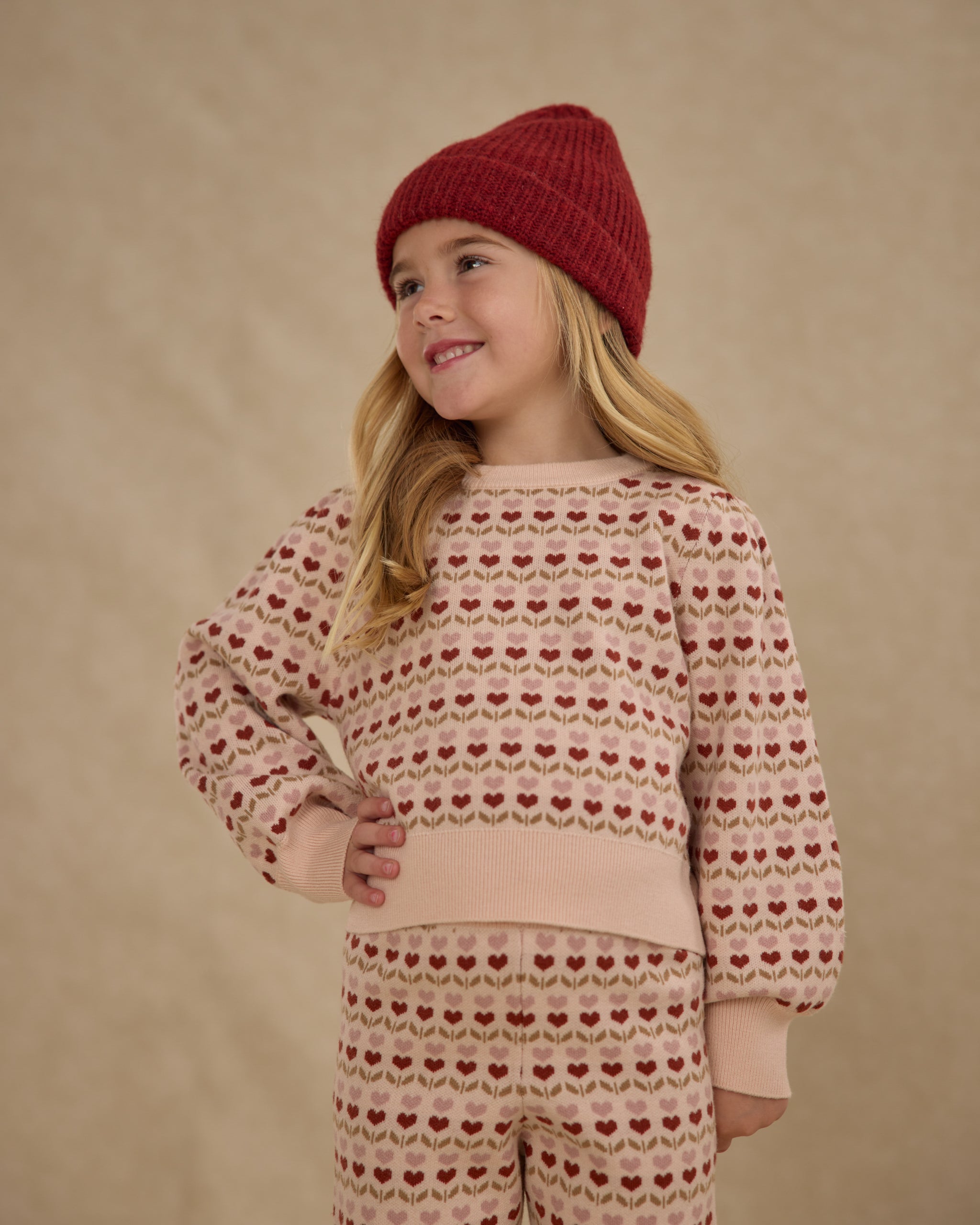 Jacquard Knit Set || Ruby Hearts - Rylee + Cru | Kids Clothes | Trendy Baby Clothes | Modern Infant Outfits |