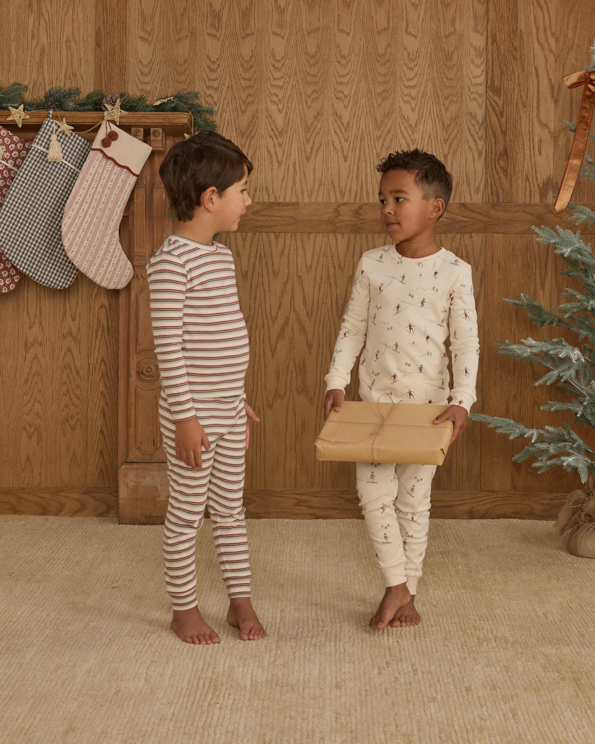 Organic Long Sleeve Pajama Set || Holiday Stripe - Rylee + Cru | Kids Clothes | Trendy Baby Clothes | Modern Infant Outfits |