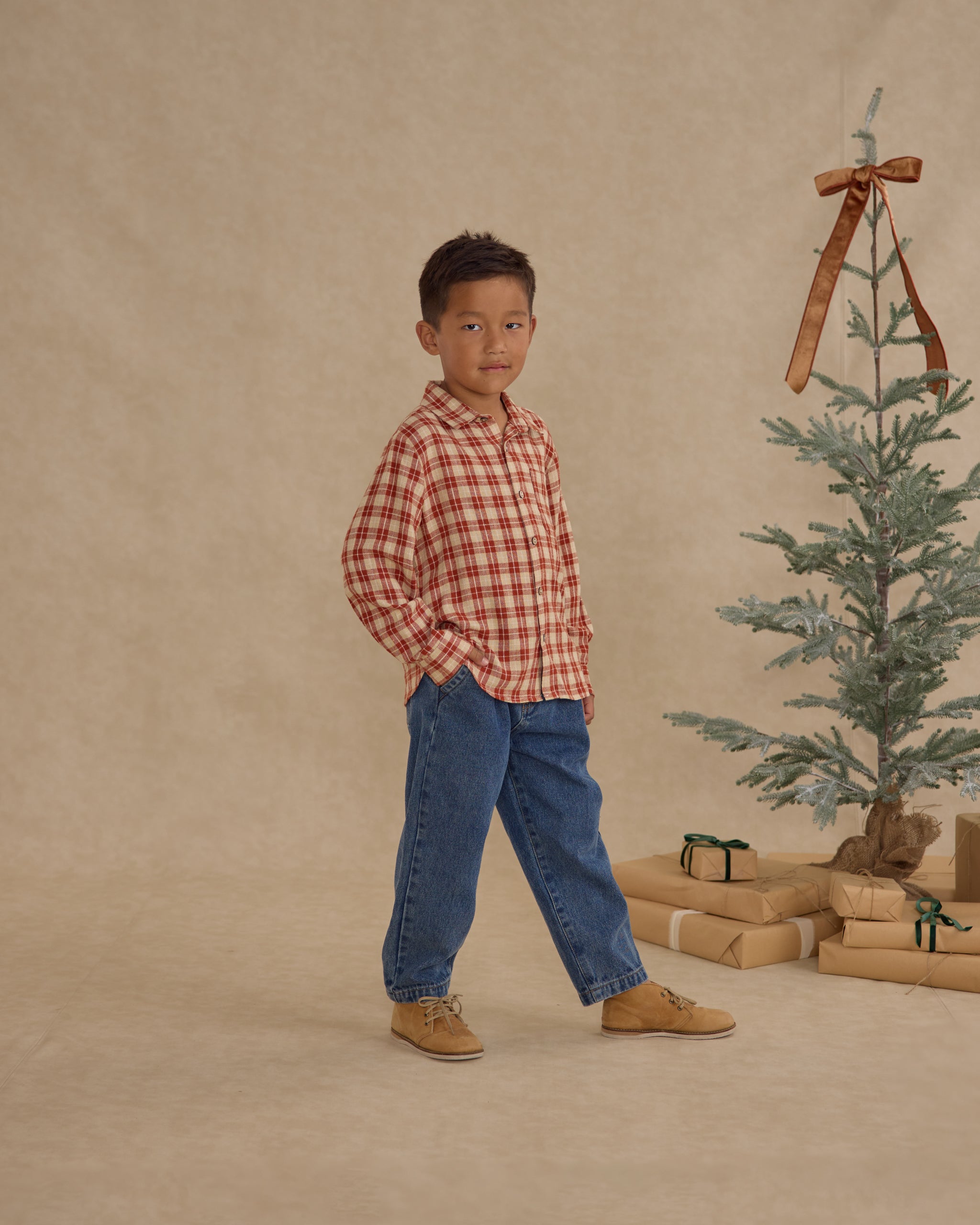 Collared Long Sleeve Shirt || Red Plaid - Rylee + Cru | Kids Clothes | Trendy Baby Clothes | Modern Infant Outfits |