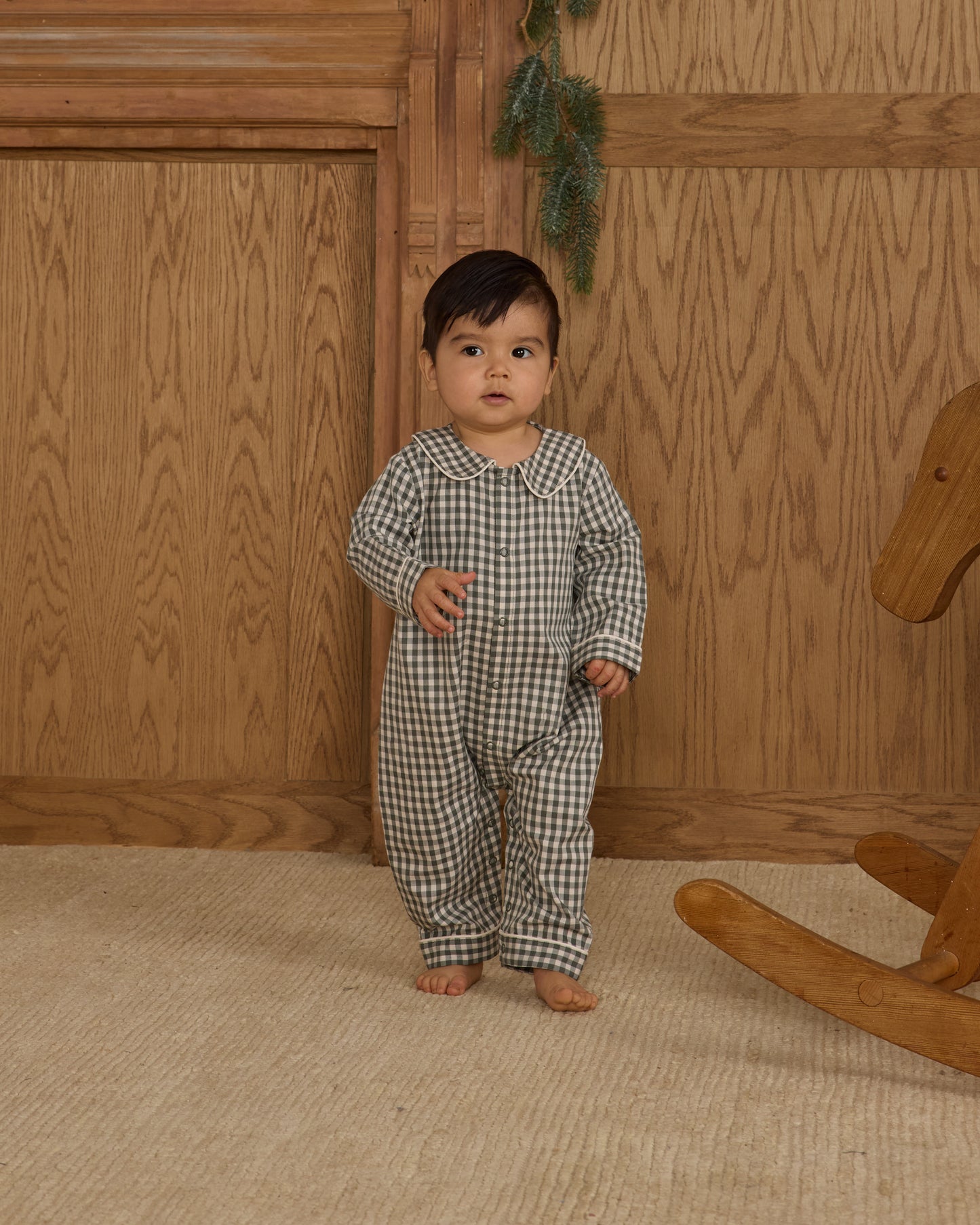 Baby Pajama Romper || Evergreen Gingham - Rylee + Cru | Kids Clothes | Trendy Baby Clothes | Modern Infant Outfits |