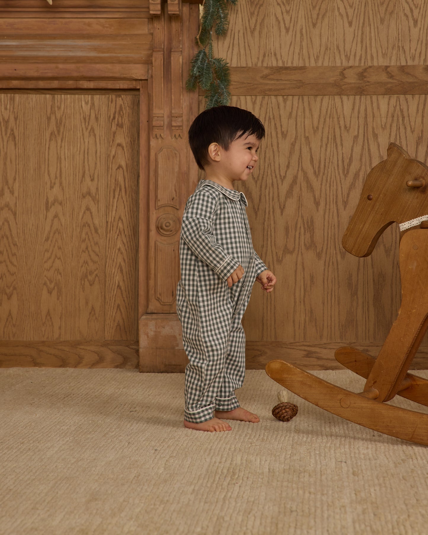 Baby Pajama Romper || Evergreen Gingham - Rylee + Cru | Kids Clothes | Trendy Baby Clothes | Modern Infant Outfits |