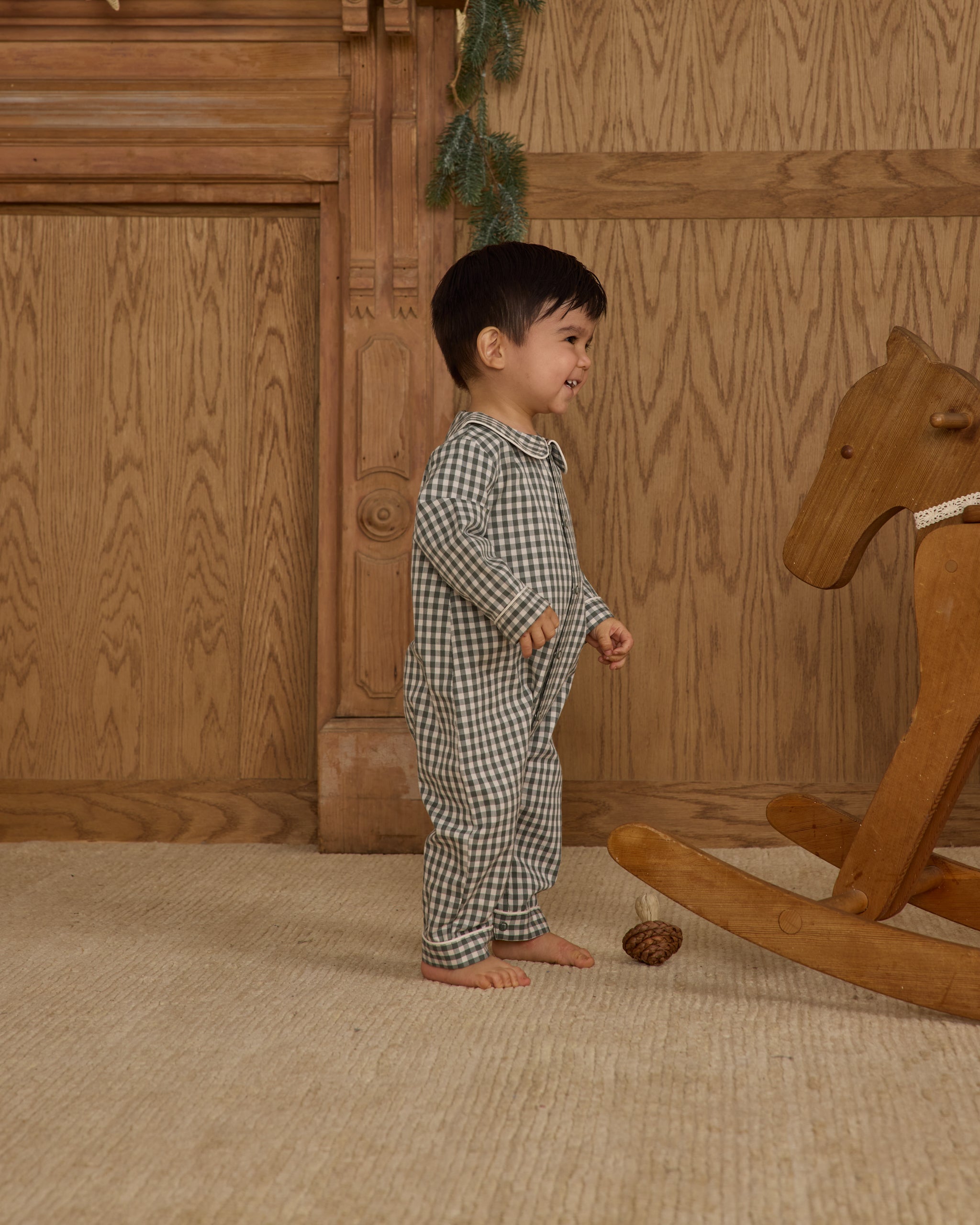 Baby Pajama Romper || Evergreen Gingham - Rylee + Cru | Kids Clothes | Trendy Baby Clothes | Modern Infant Outfits |