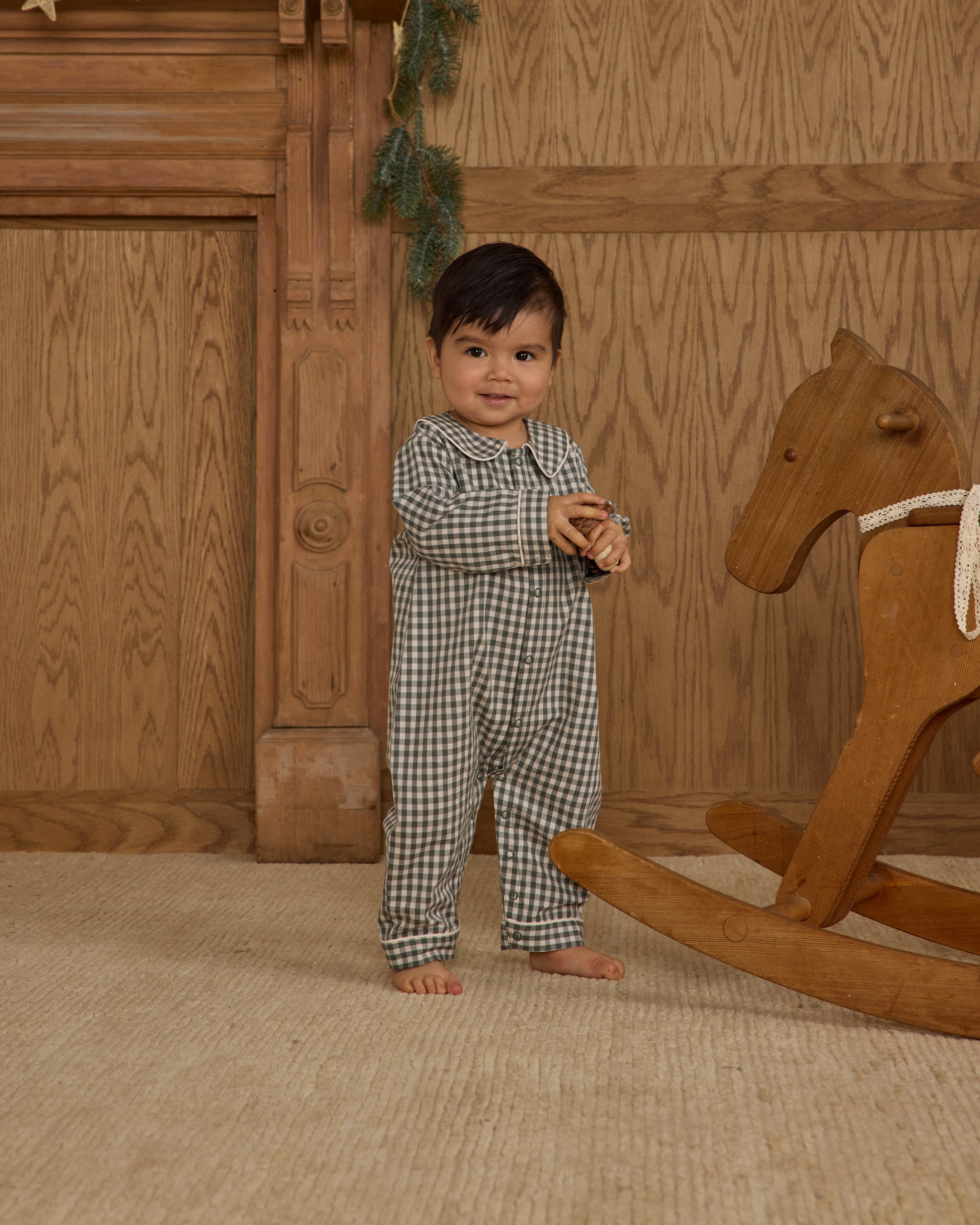 Baby Pajama Romper || Evergreen Gingham - Rylee + Cru | Kids Clothes | Trendy Baby Clothes | Modern Infant Outfits |