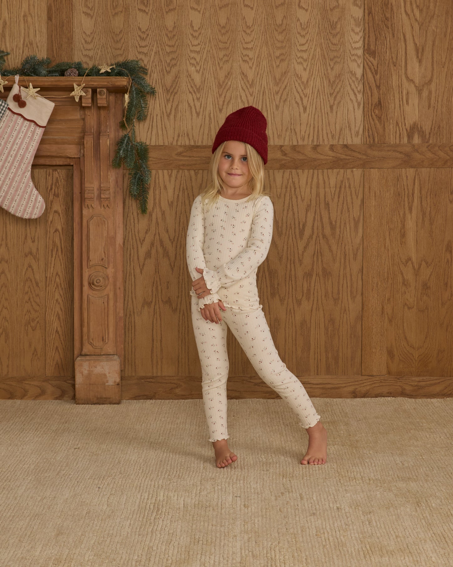 Ribbed Long Sleeve Top || Natural Ditsy - Rylee + Cru | Kids Clothes | Trendy Baby Clothes | Modern Infant Outfits |