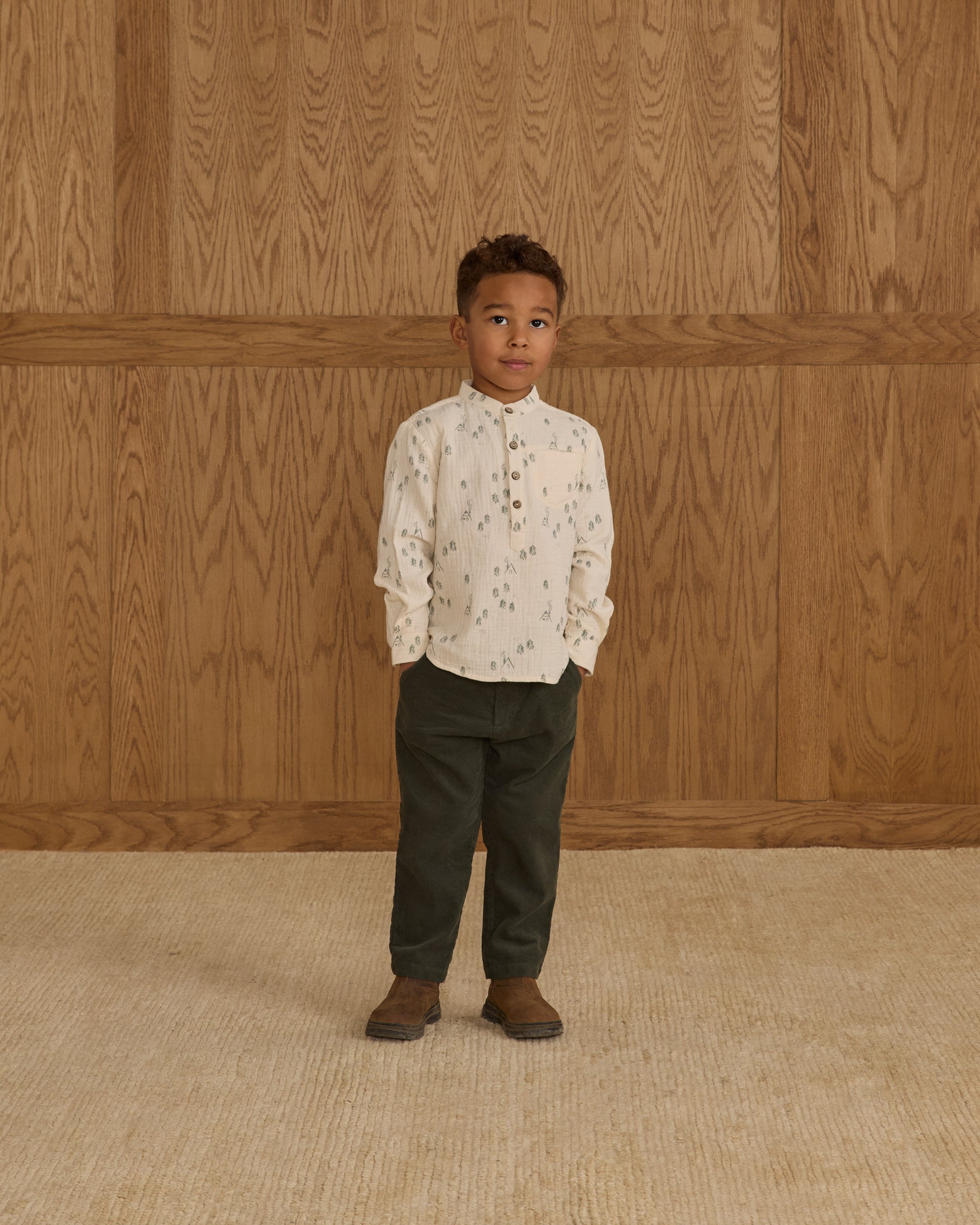 Long Sleeve Mason Shirt || Woods - Rylee + Cru | Kids Clothes | Trendy Baby Clothes | Modern Infant Outfits |