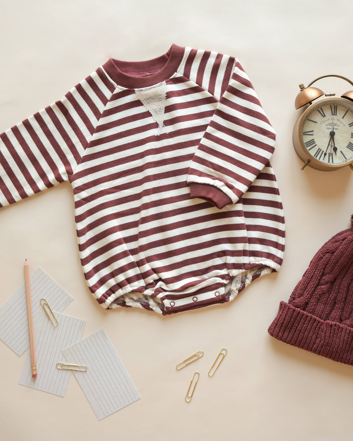 Crewneck Romper || Burgundy Stripe - Rylee + Cru | Kids Clothes | Trendy Baby Clothes | Modern Infant Outfits |
