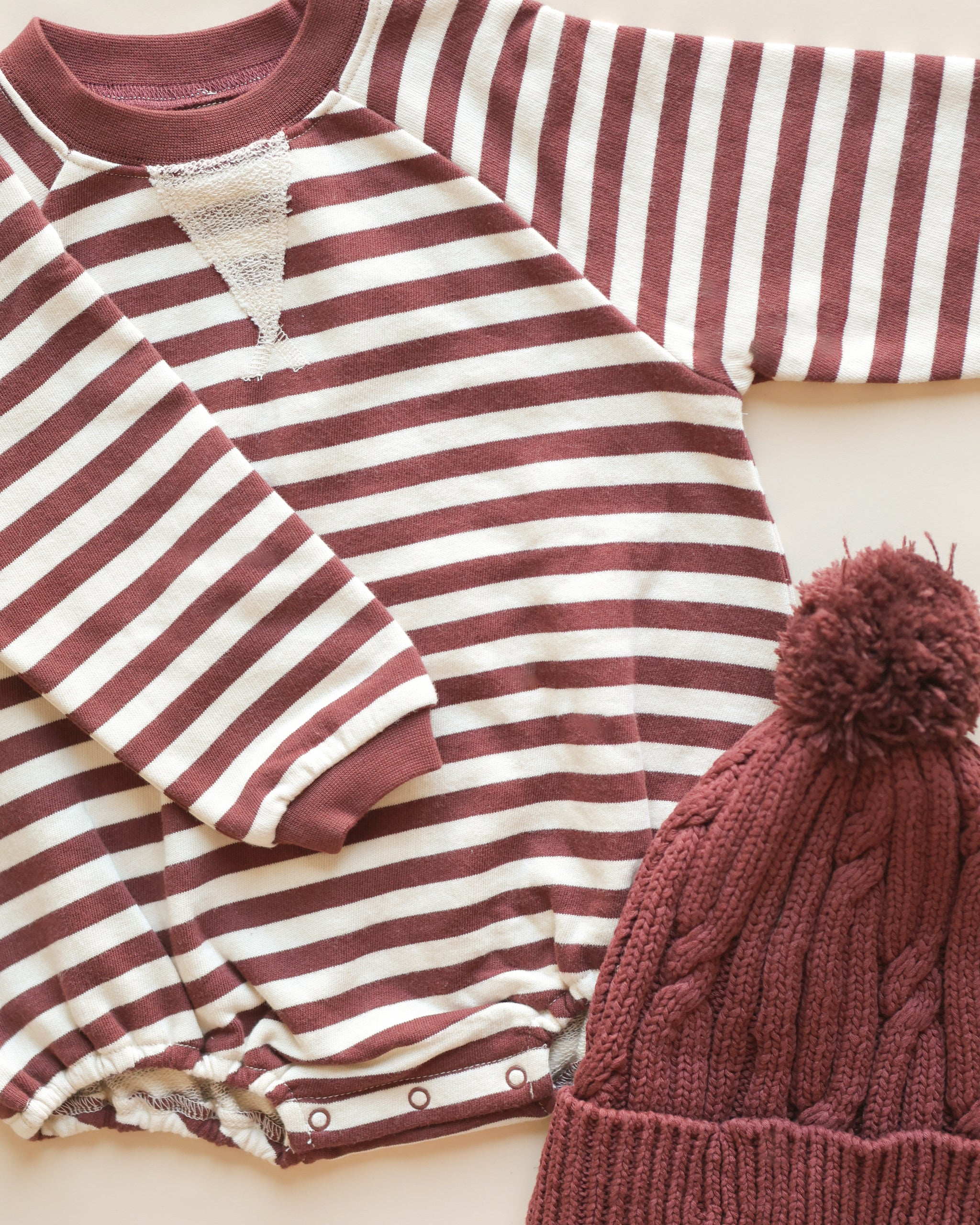 Crewneck Romper || Burgundy Stripe - Rylee + Cru | Kids Clothes | Trendy Baby Clothes | Modern Infant Outfits |