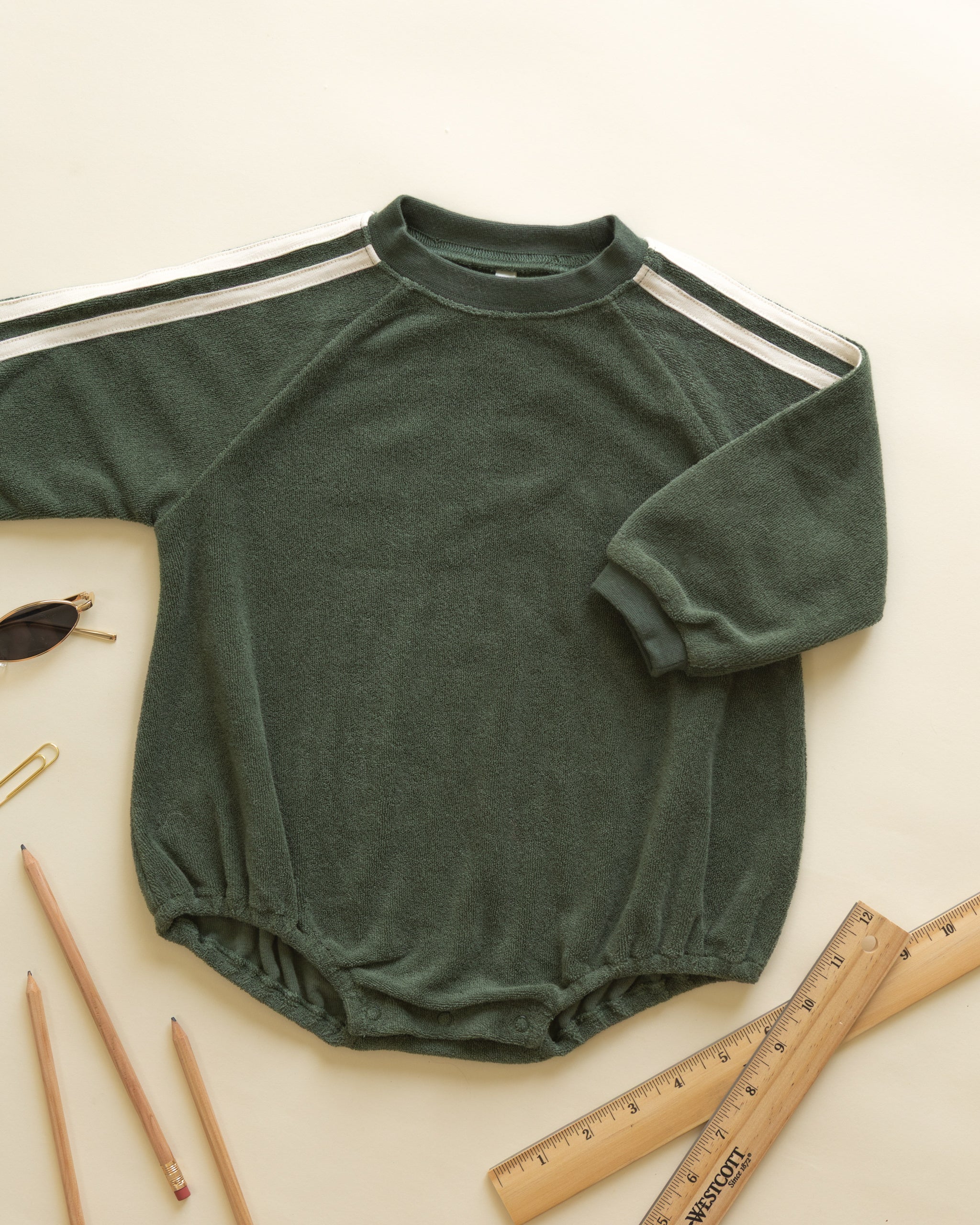 Crewneck Romper || Green - Rylee + Cru | Kids Clothes | Trendy Baby Clothes | Modern Infant Outfits |
