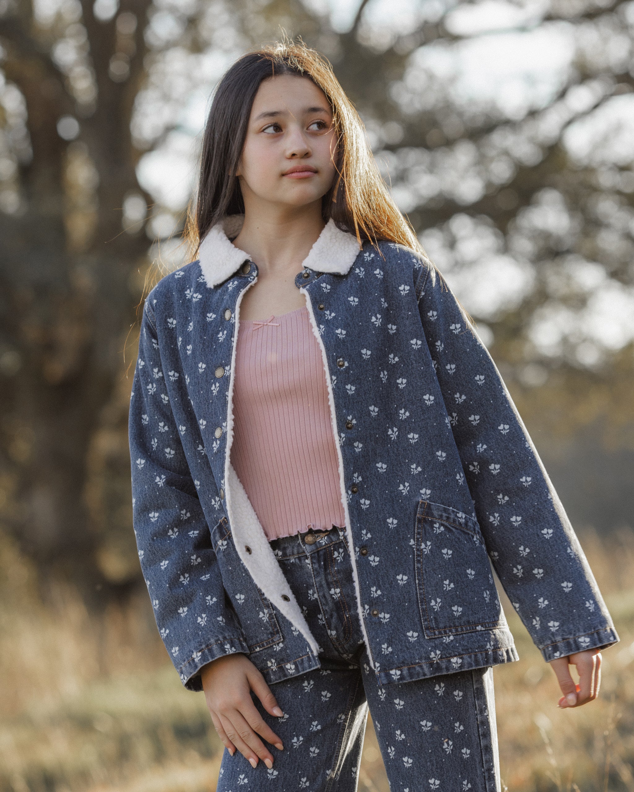 Teen Long Chore Coat Heart Ditsy - Rylee + Cru | Kids Clothes | Trendy Baby Clothes | Modern Infant Outfits |