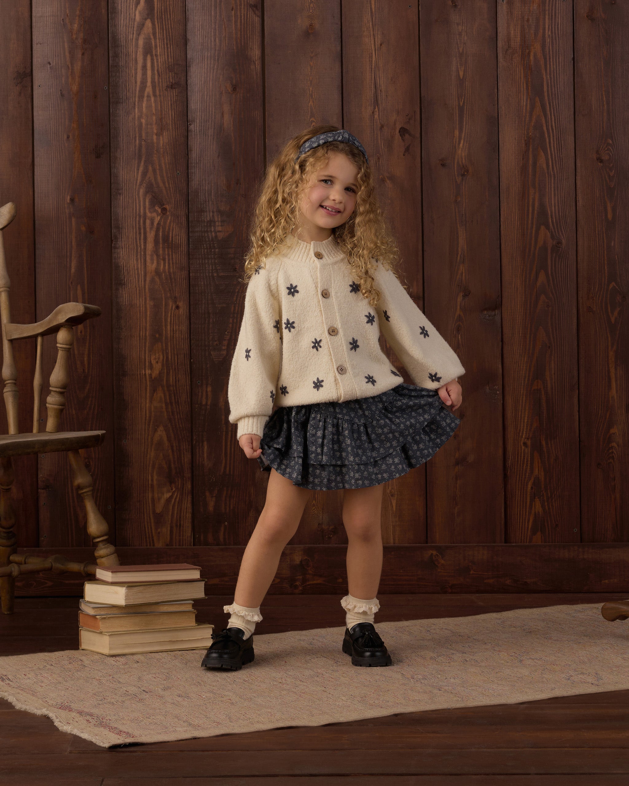 Tulip Cardigan Midnight Daisies - Rylee + Cru | Kids Clothes | Trendy Baby Clothes | Modern Infant Outfits |