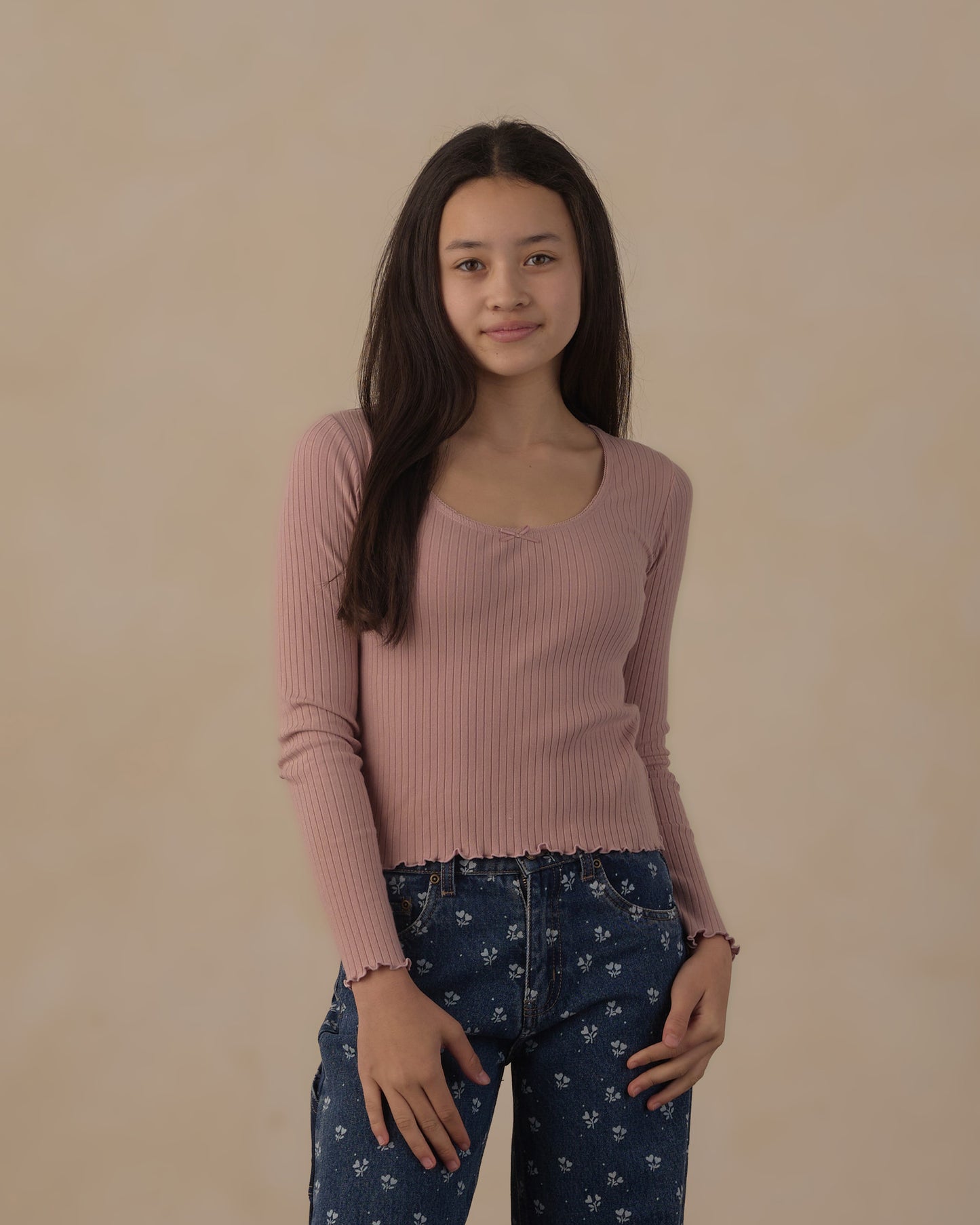 Teen Ribbed Long Sleeve Knit Tee Rosewood - Rylee + Cru | Kids Clothes | Trendy Baby Clothes | Modern Infant Outfits |