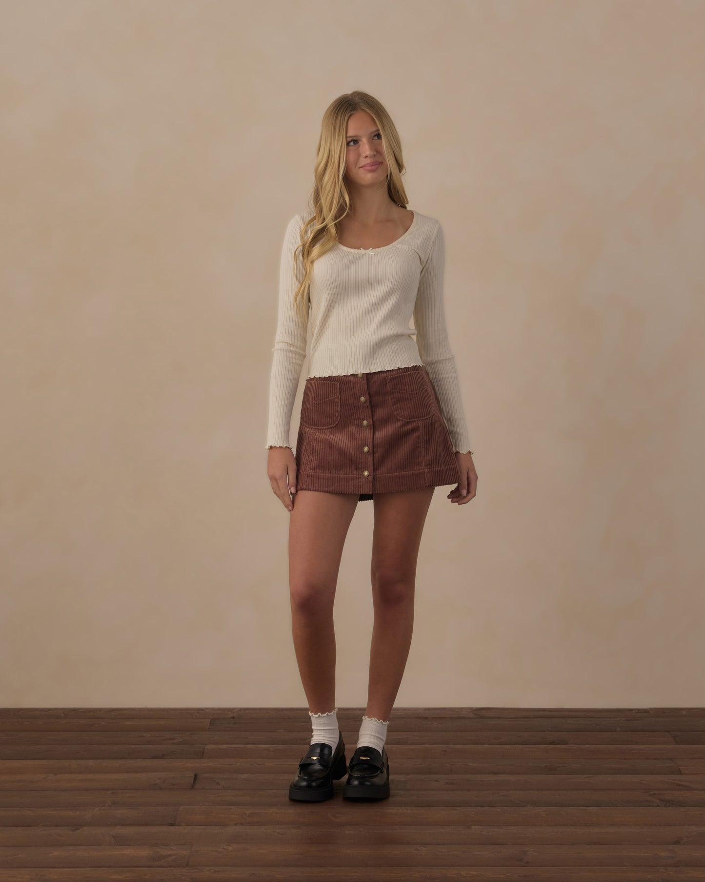 Teen Ribbed Long Sleeve Knit Tee Natural