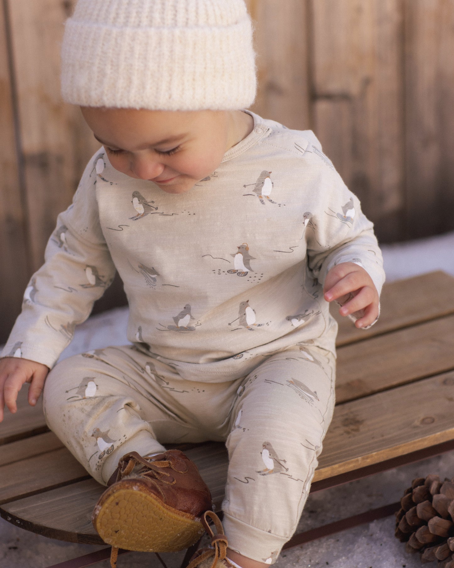 Long Sleeve Tee + Pant Set Skiing Penguins - Rylee + Cru | Kids Clothes | Trendy Baby Clothes | Modern Infant Outfits |