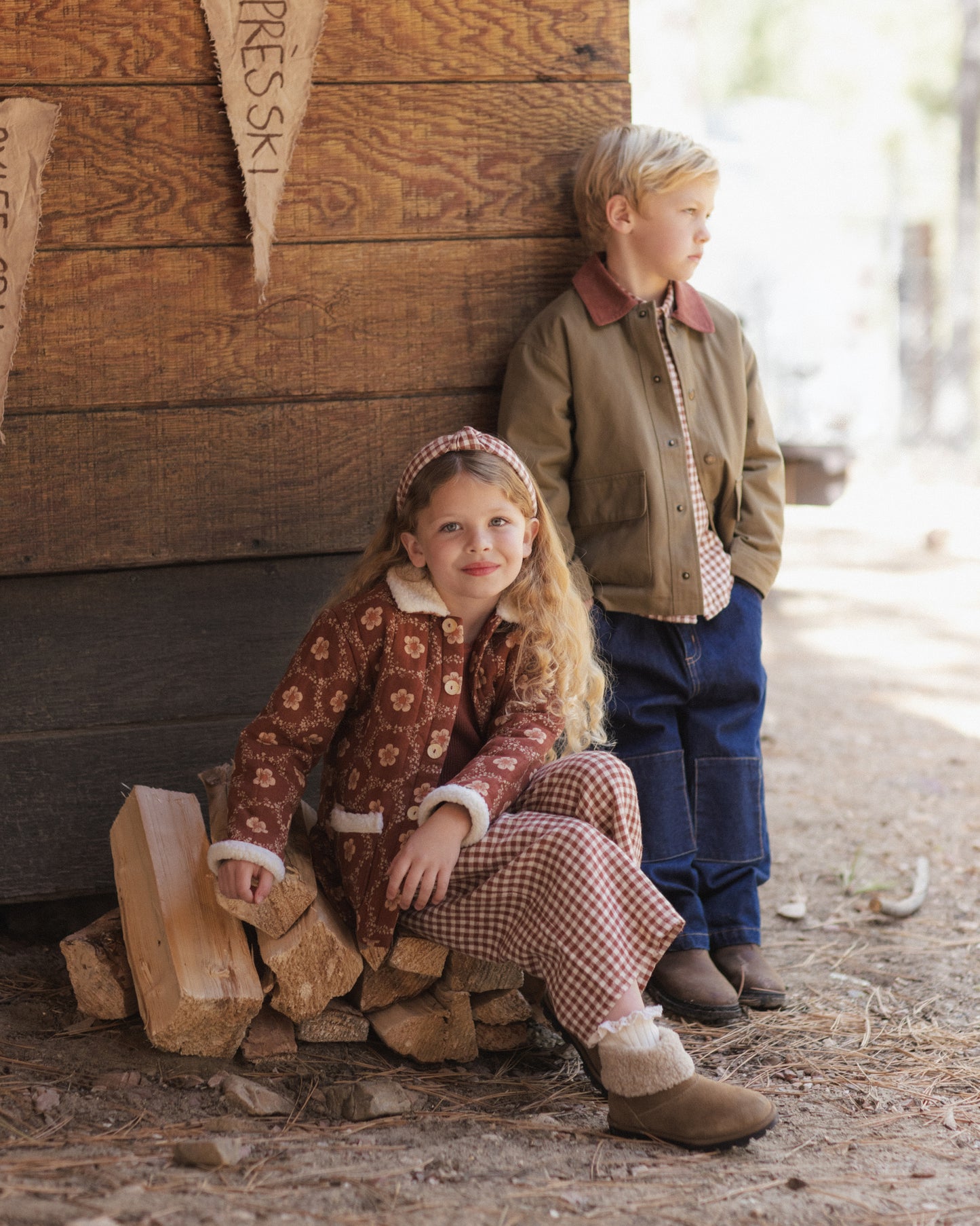 Quilted Coat Brick Daisies - Rylee + Cru | Kids Clothes | Trendy Baby Clothes | Modern Infant Outfits |