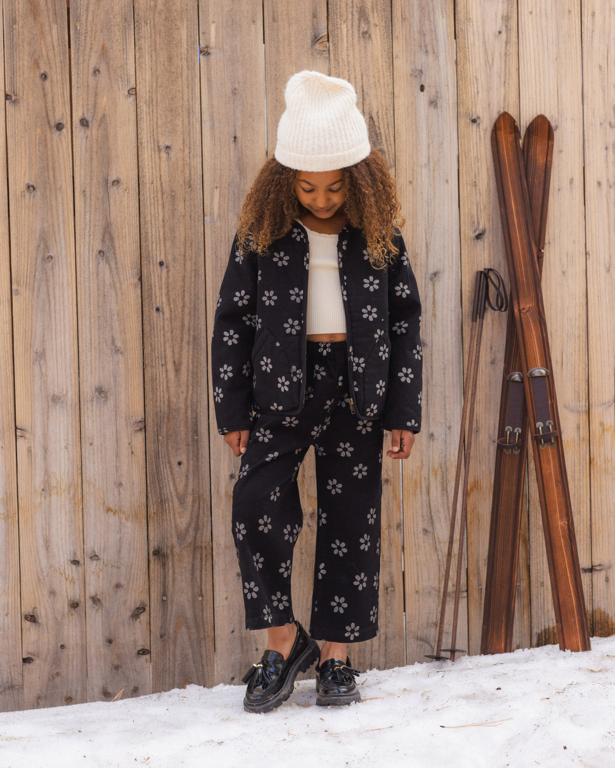 Alix Quilted Jacket Black Daisy - Rylee + Cru | Kids Clothes | Trendy Baby Clothes | Modern Infant Outfits |