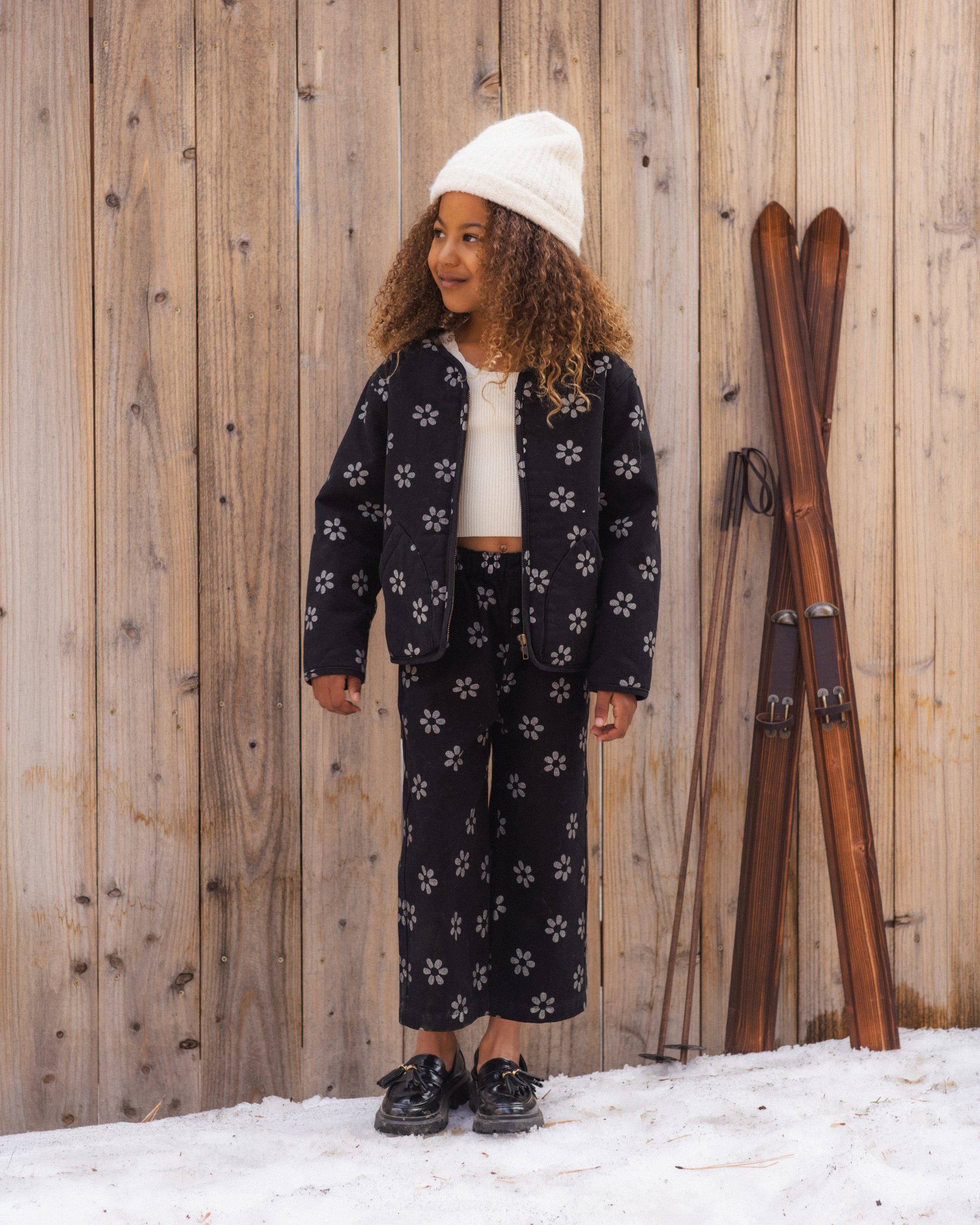 Alix Quilted Jacket Black Daisy - Rylee + Cru | Kids Clothes | Trendy Baby Clothes | Modern Infant Outfits |