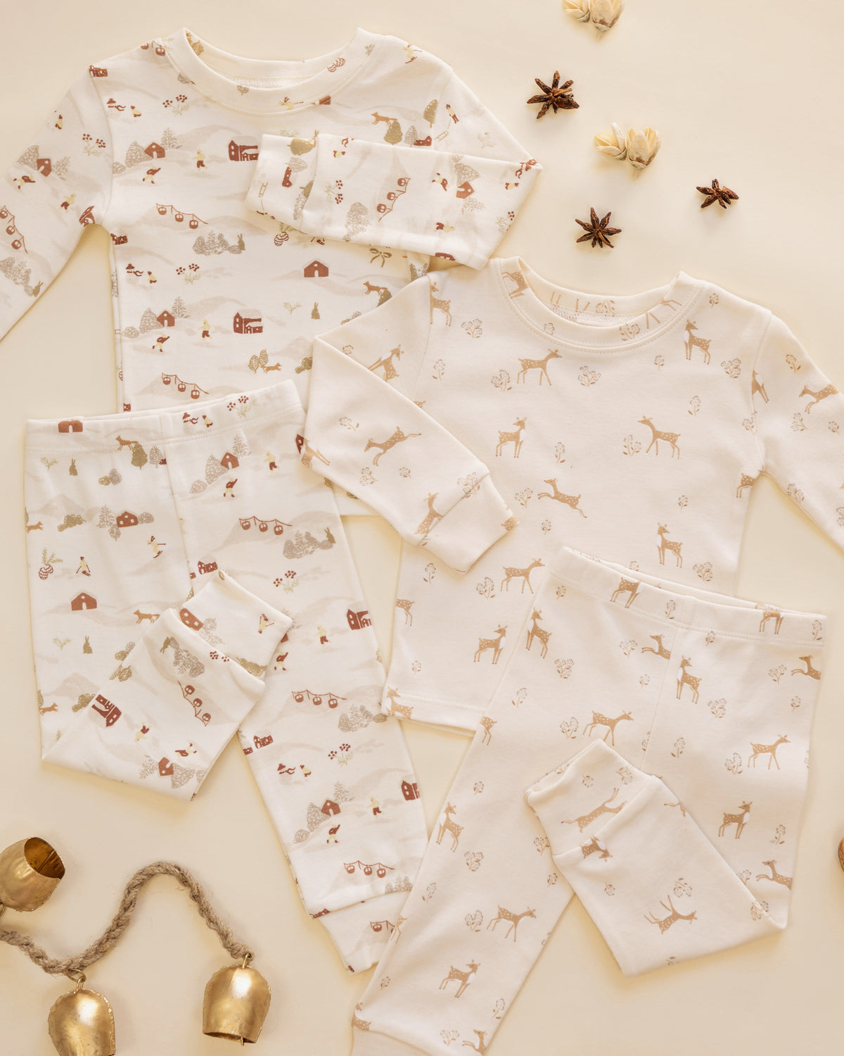 Organic Long Sleeve Pajama Set Fawns - Rylee + Cru | Kids Clothes | Trendy Baby Clothes | Modern Infant Outfits |