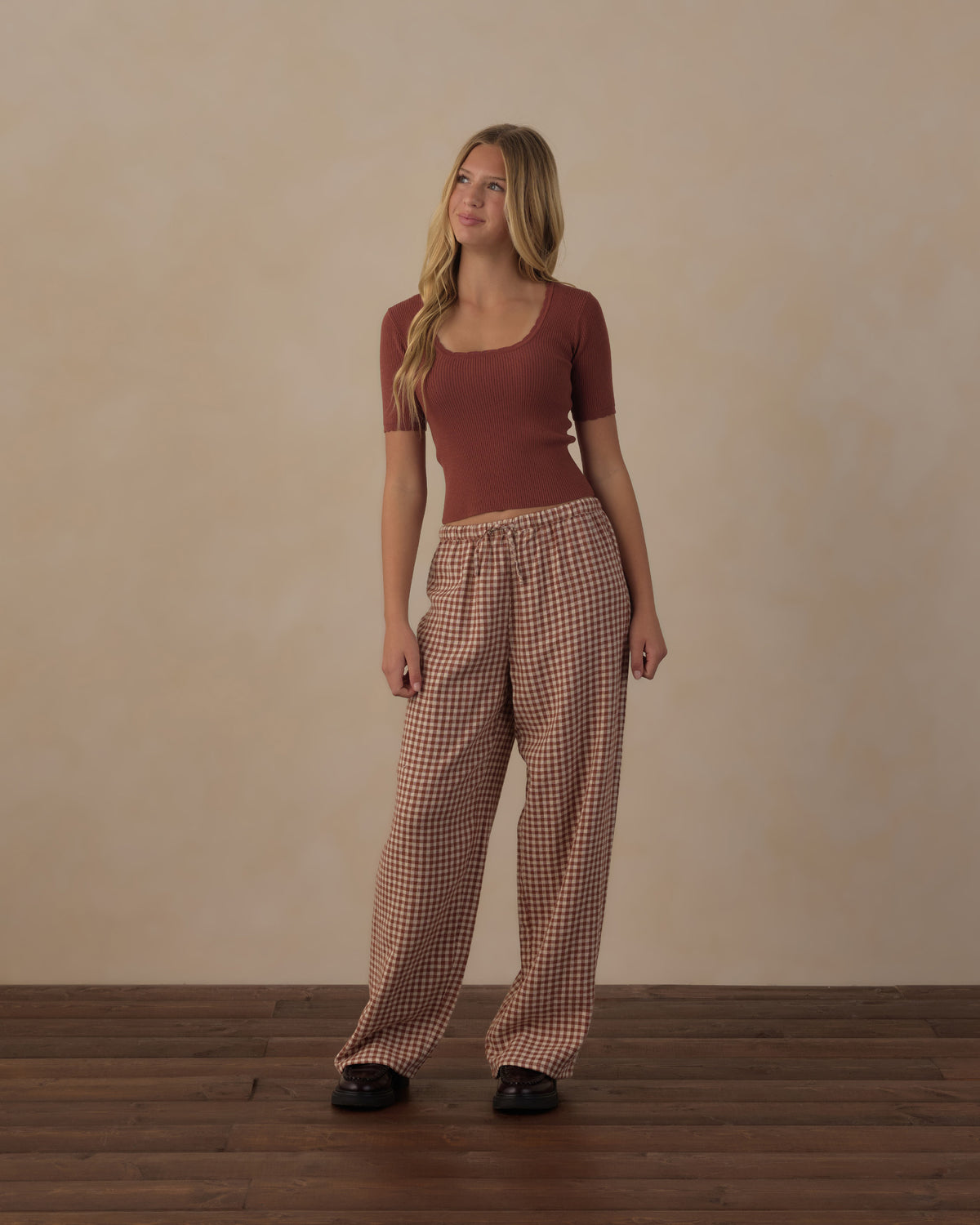 Teen Wide Leg Pant Brick Check - Rylee + Cru | Kids Clothes | Trendy Baby Clothes | Modern Infant Outfits |