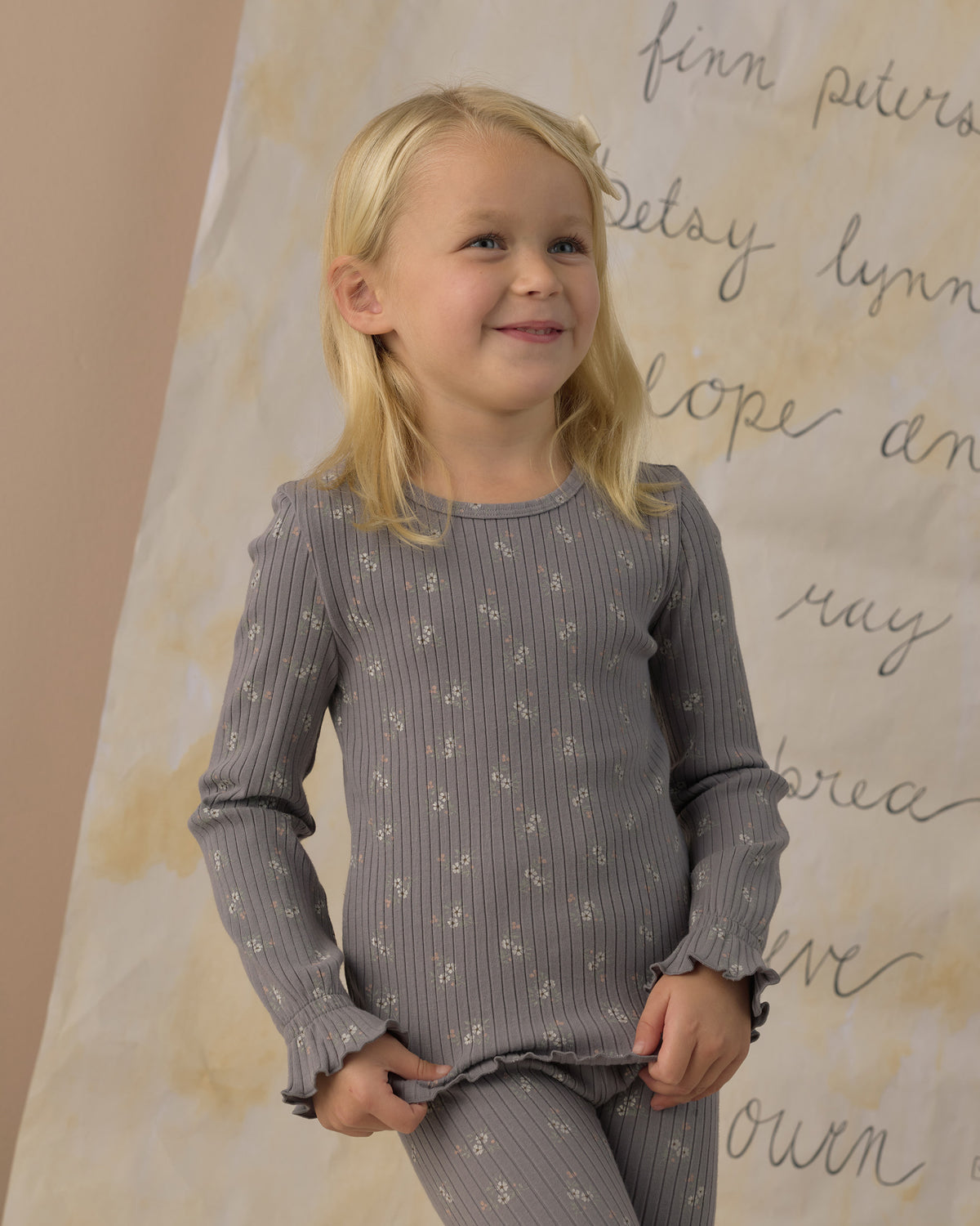 Ribbed Long Sleeve Top Slate Bloom - Rylee + Cru | Kids Clothes | Trendy Baby Clothes | Modern Infant Outfits |