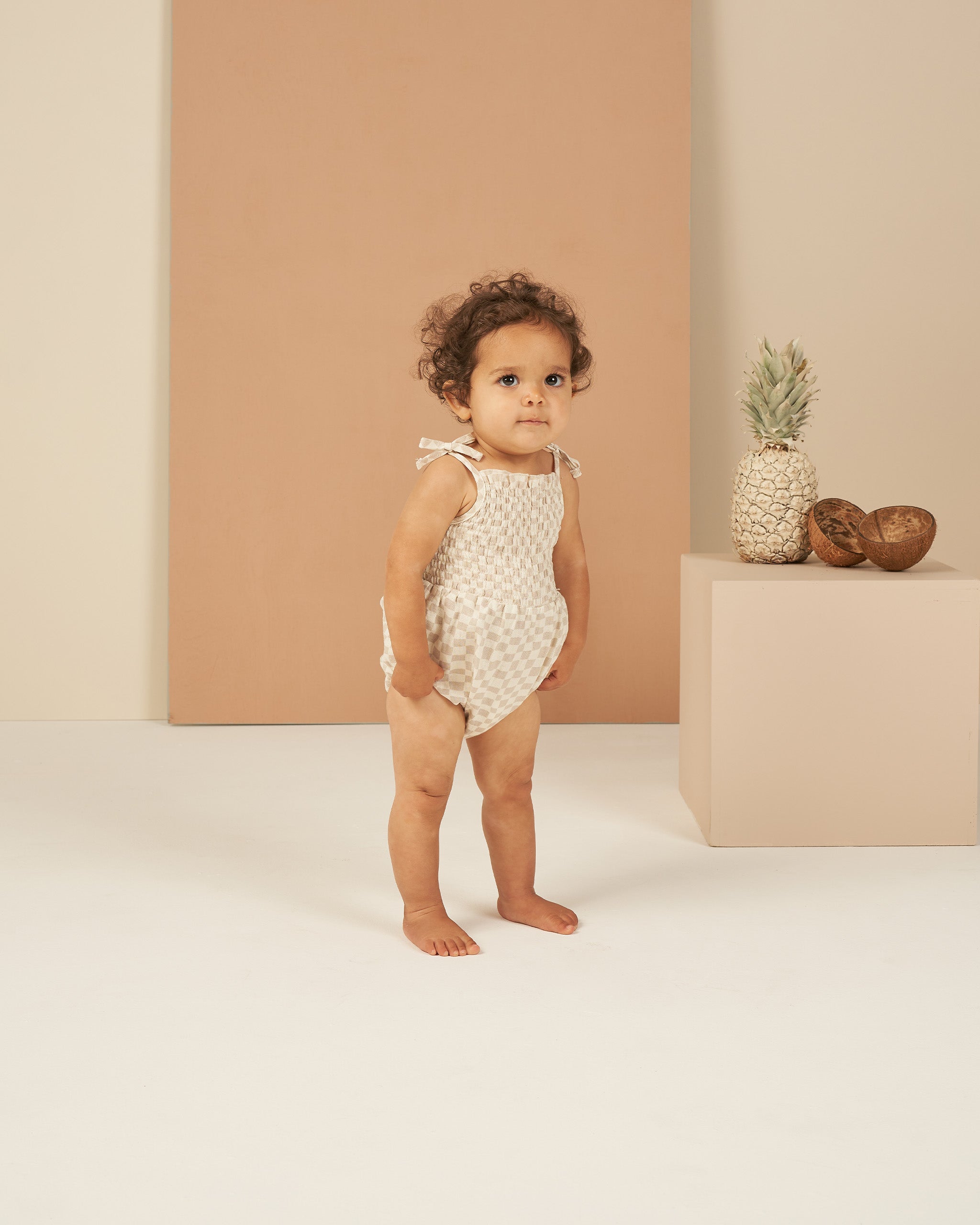 Kaia Romper || Dove Check - Rylee + Cru | Kids Clothes | Trendy Baby Clothes | Modern Infant Outfits |
