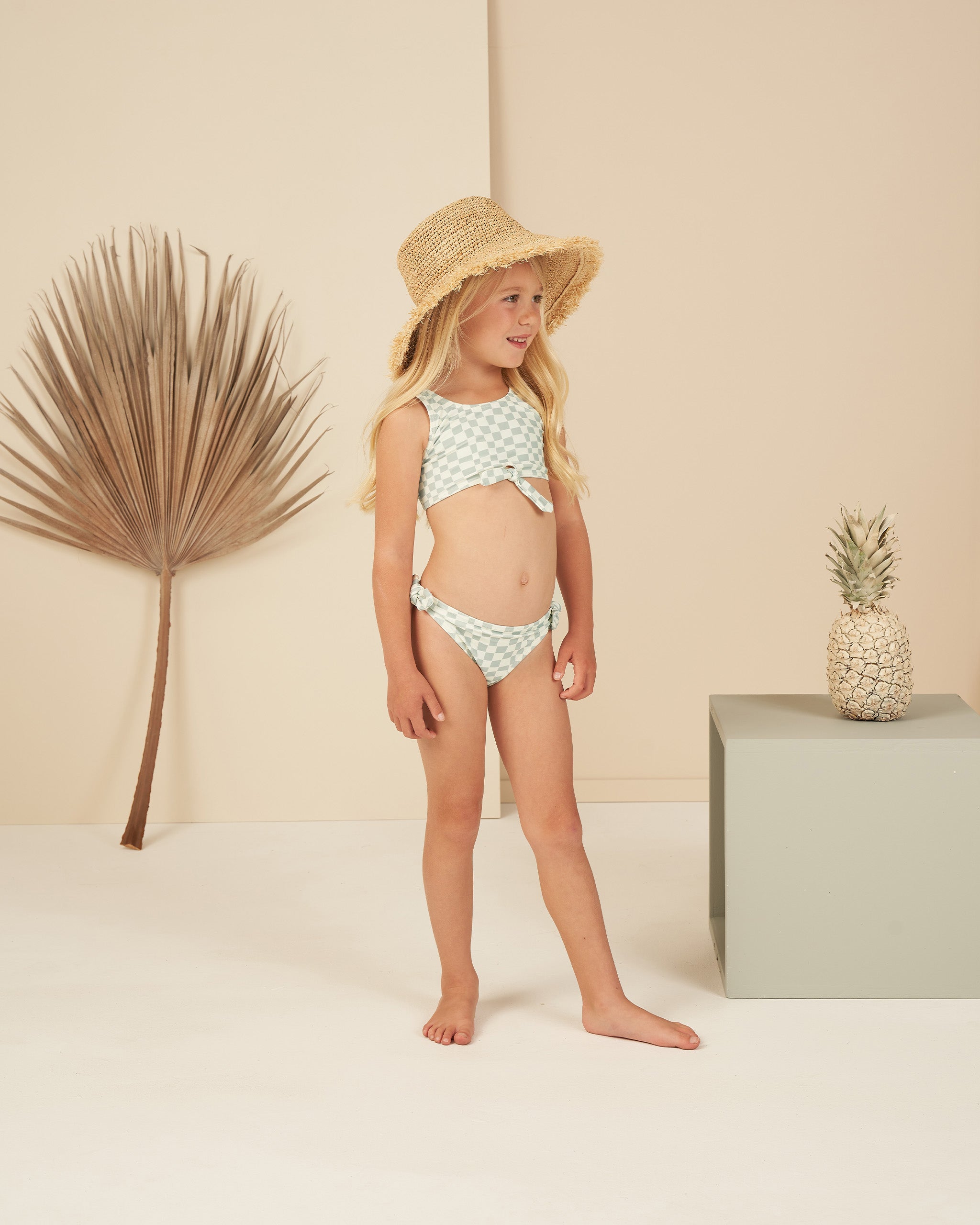 Knotted Bikini || Seafoam Check - Rylee + Cru | Kids Clothes | Trendy Baby Clothes | Modern Infant Outfits |