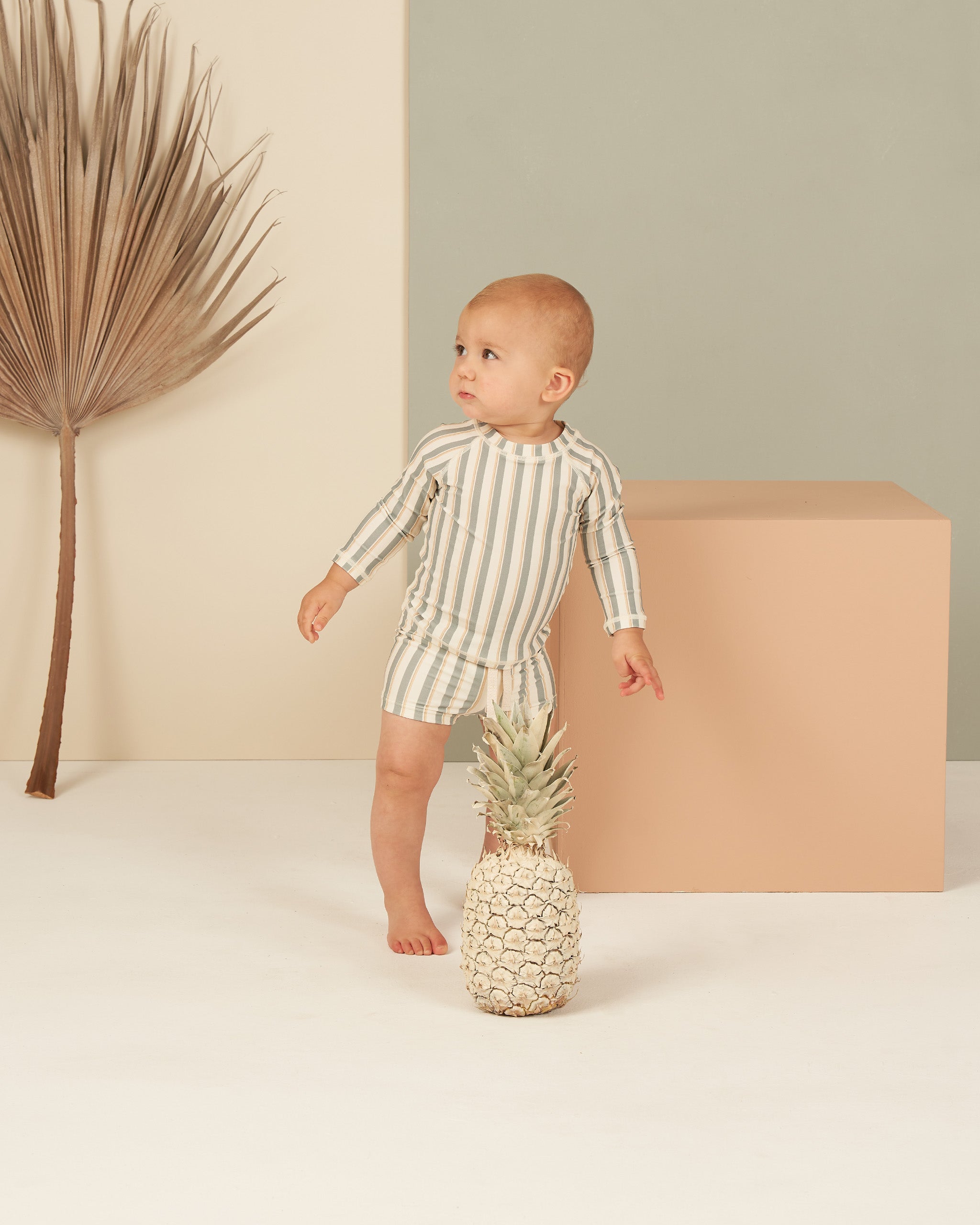 Rash Guard Boy Set || Aqua Stripe - Rylee + Cru | Kids Clothes | Trendy Baby Clothes | Modern Infant Outfits |
