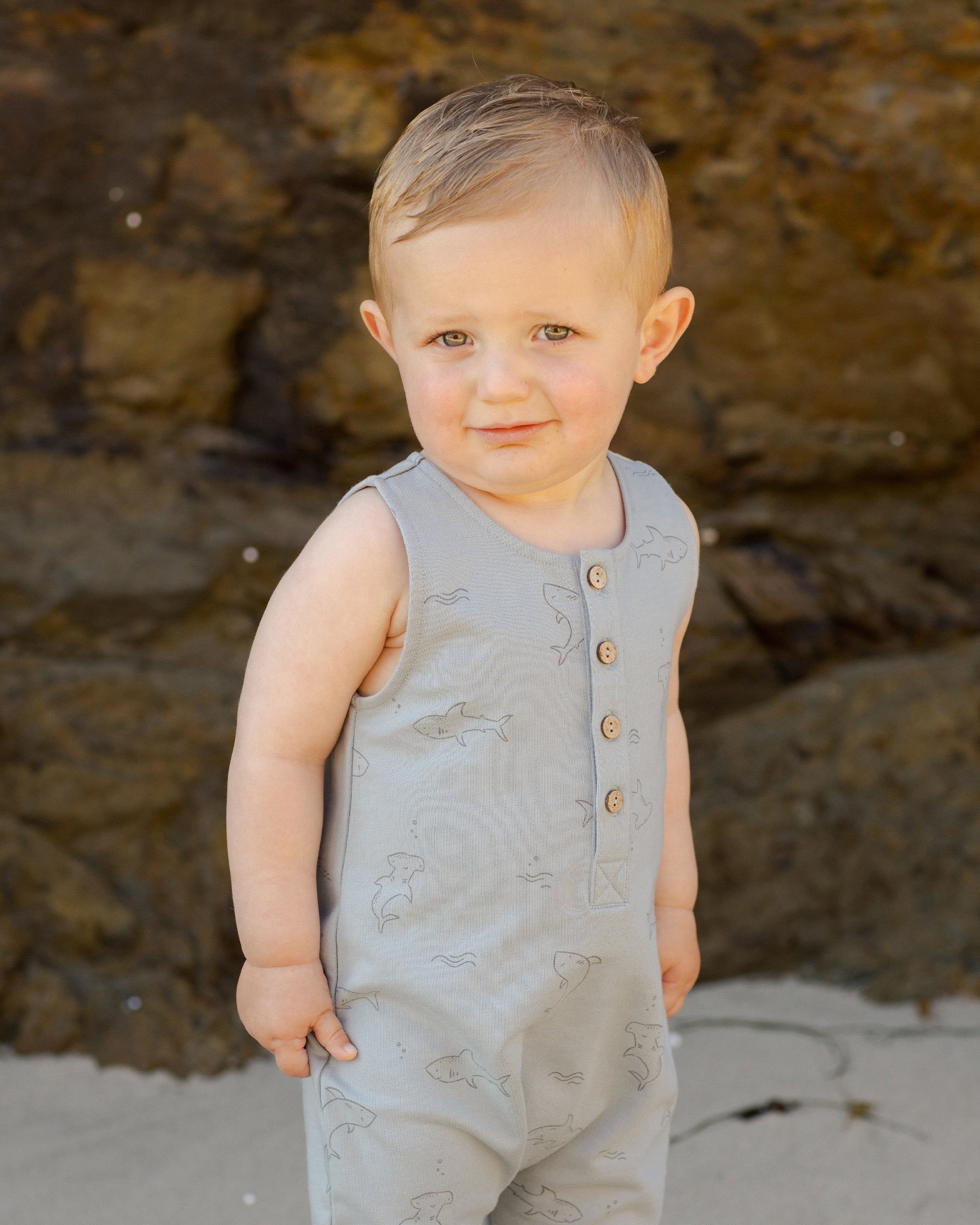 Terry Jumpsuit || Sharks - Rylee + Cru | Kids Clothes | Trendy Baby Clothes | Modern Infant Outfits |
