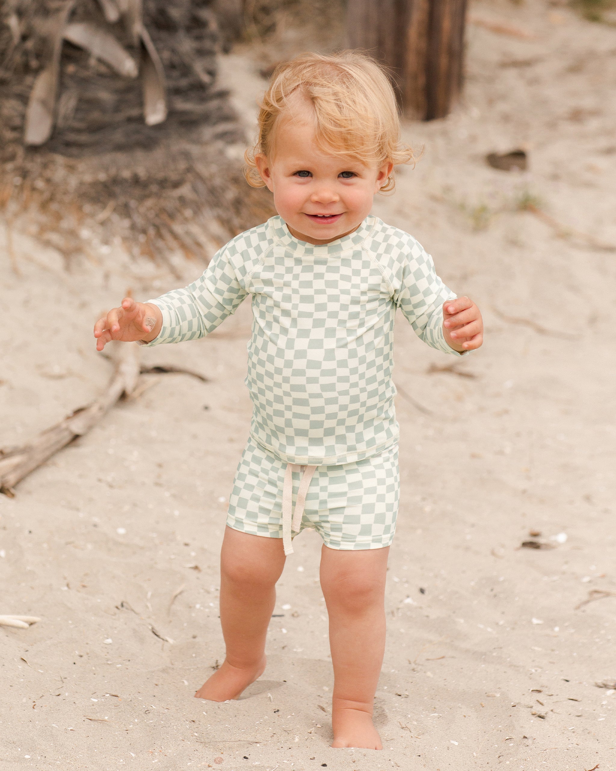 Rash Guard Boy Set || Seafoam Check