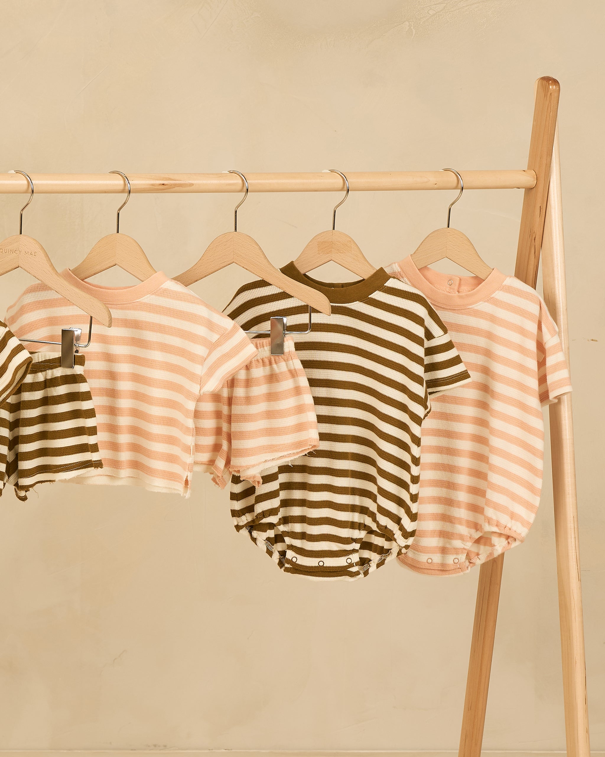 Relaxed Bubble Romper || Apricot Stripe - Rylee + Cru | Kids Clothes | Trendy Baby Clothes | Modern Infant Outfits |