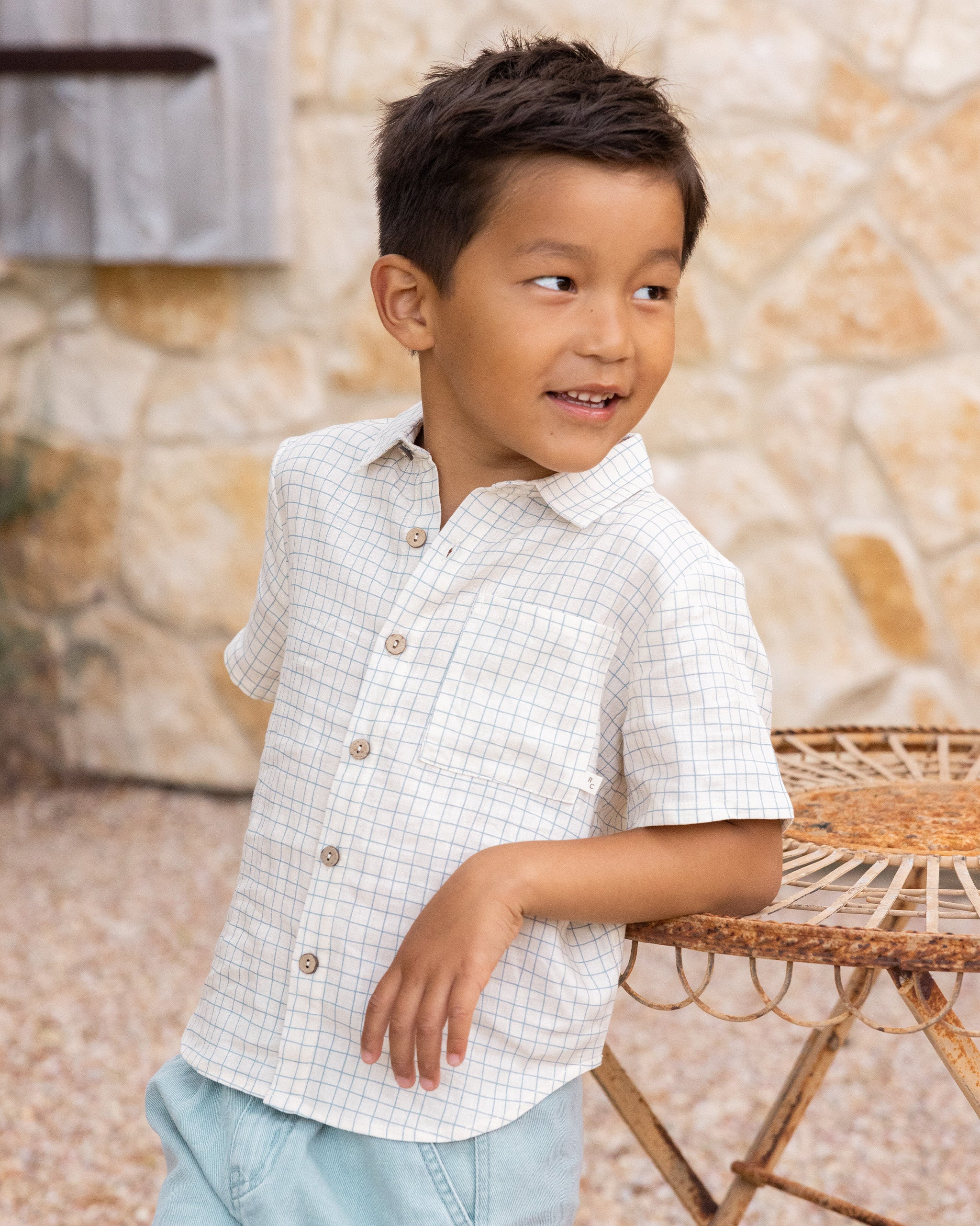 Collared Short Sleeve Shirt || Grid - Rylee + Cru | Kids Clothes | Trendy Baby Clothes | Modern Infant Outfits |