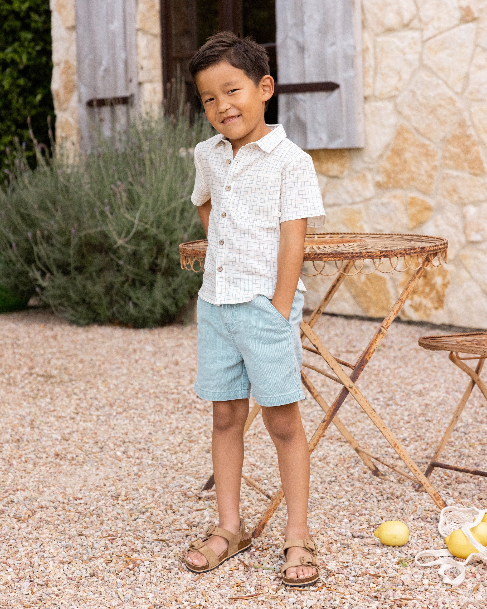 Collared Short Sleeve Shirt || Grid - Rylee + Cru | Kids Clothes | Trendy Baby Clothes | Modern Infant Outfits |