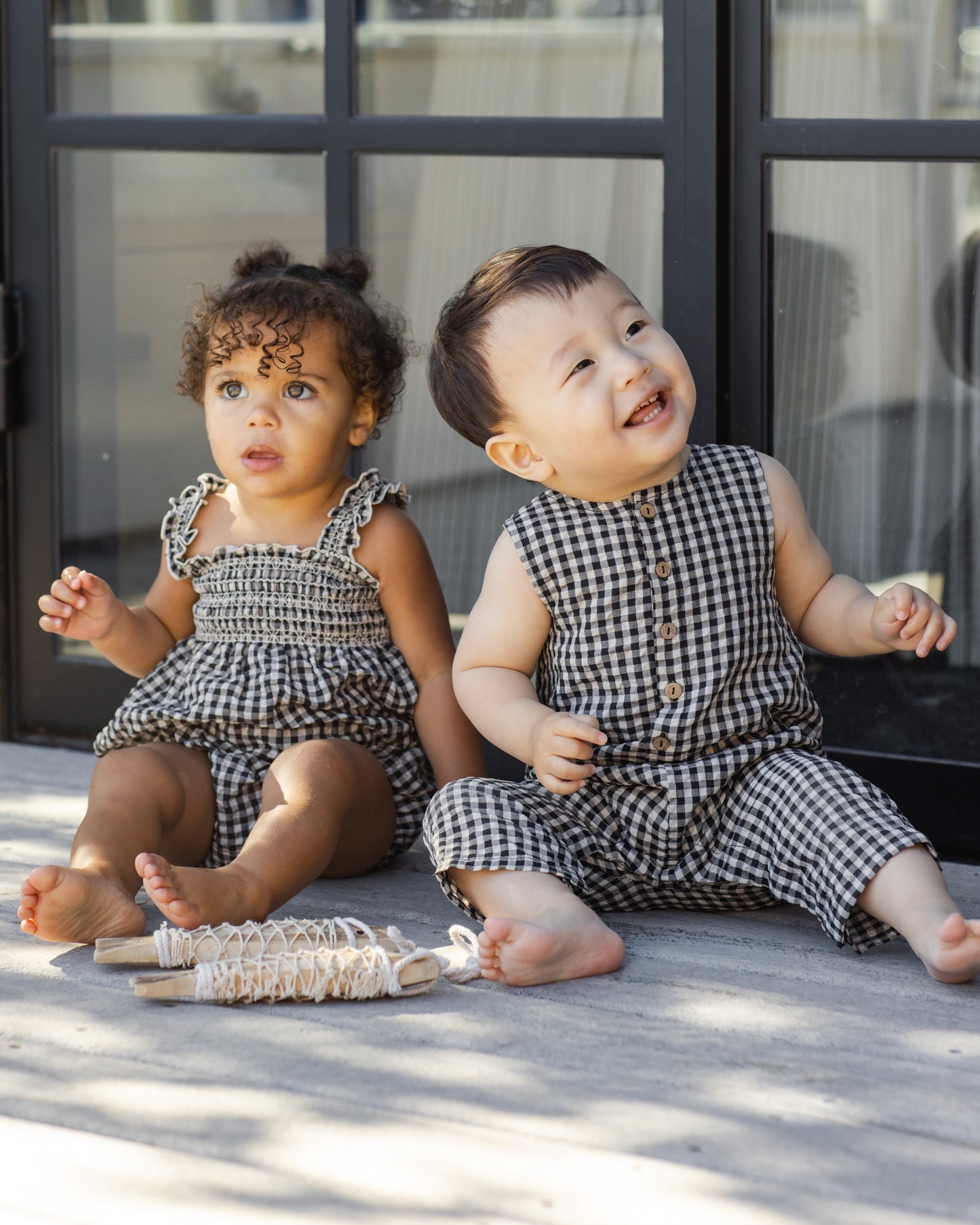 Julia Romper Black Check - Rylee + Cru | Kids Clothes | Trendy Baby Clothes | Modern Infant Outfits |