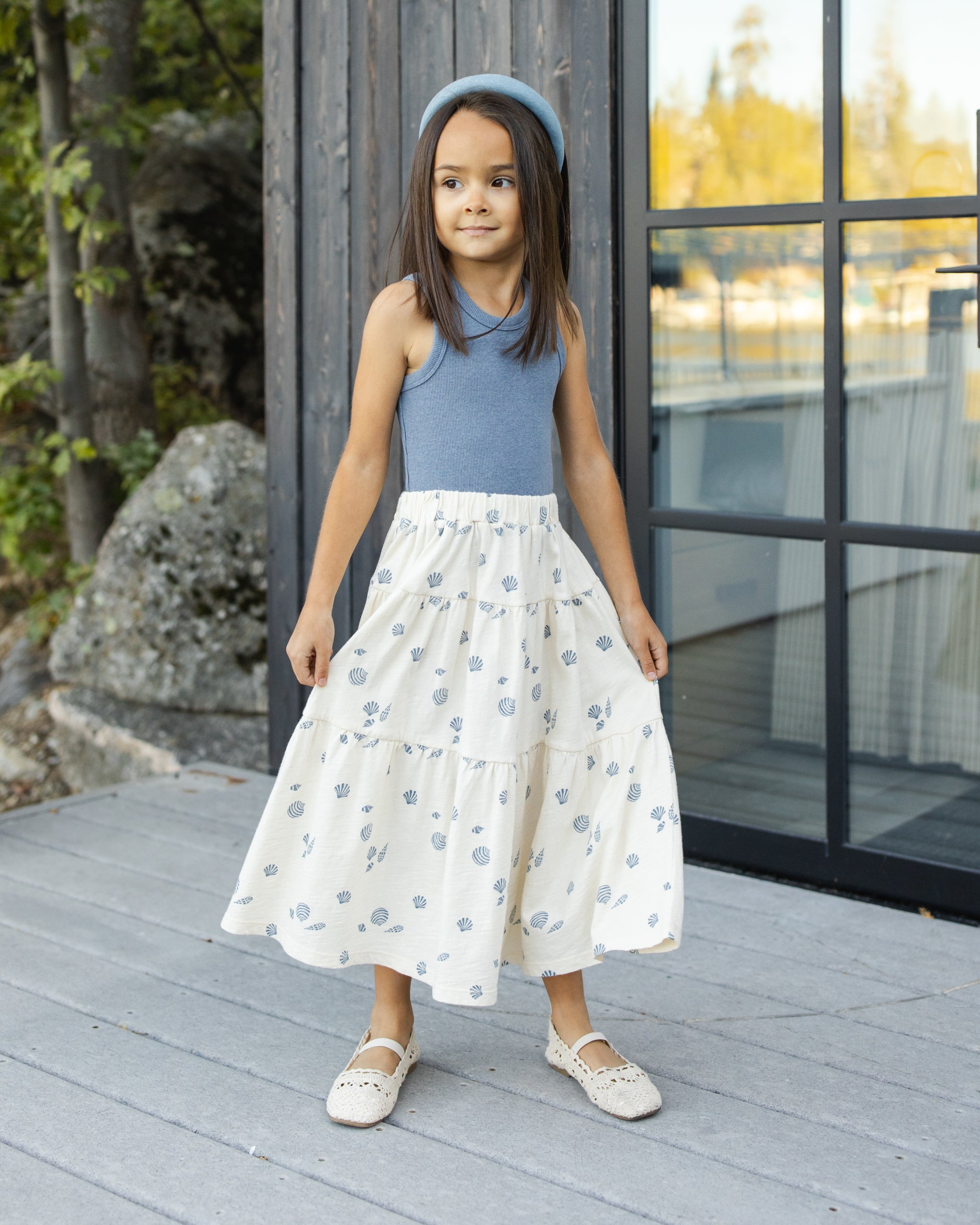 Tiered Midi Skirt Seashells