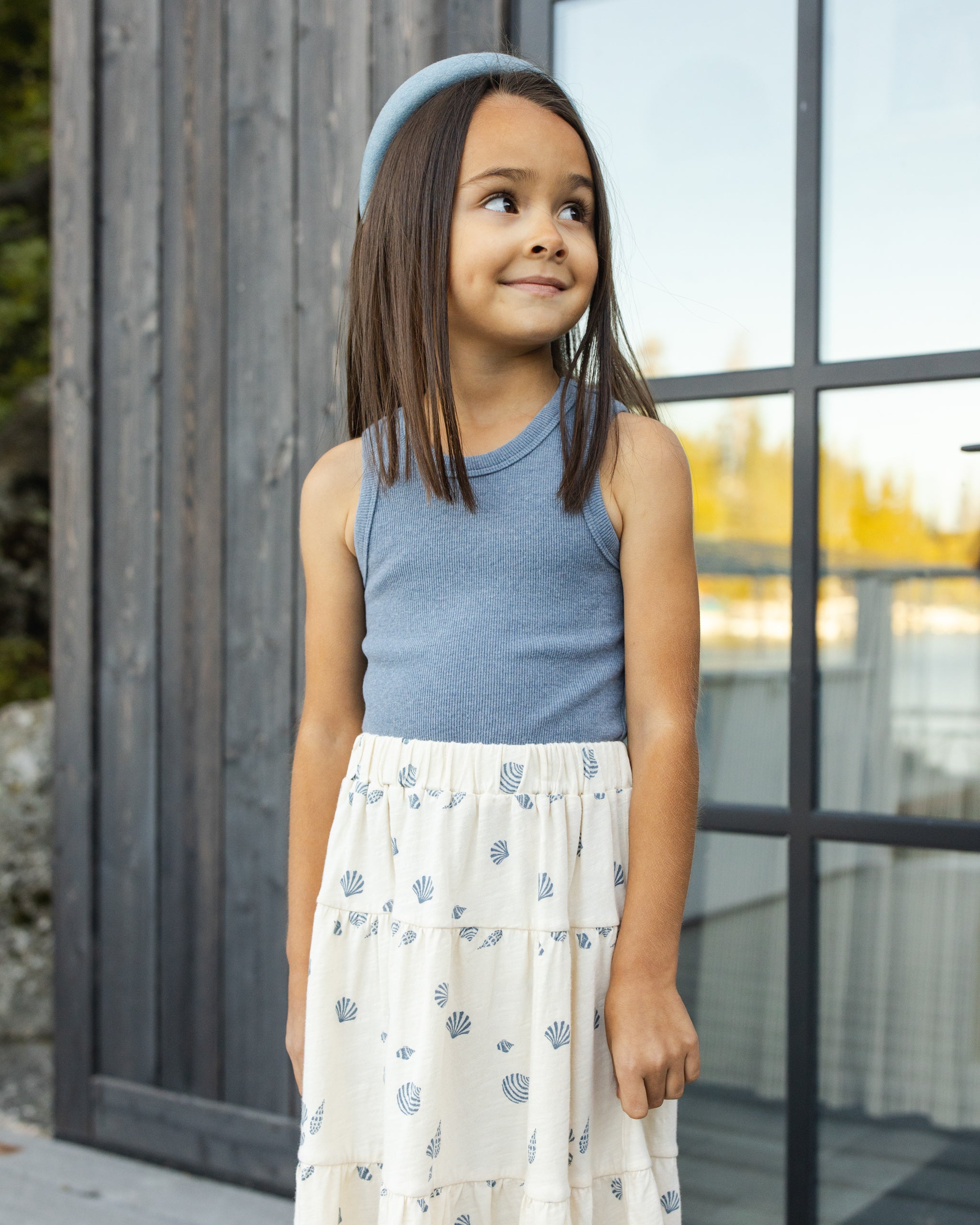 Ribbed Tank Set Natural, Heathered Marine