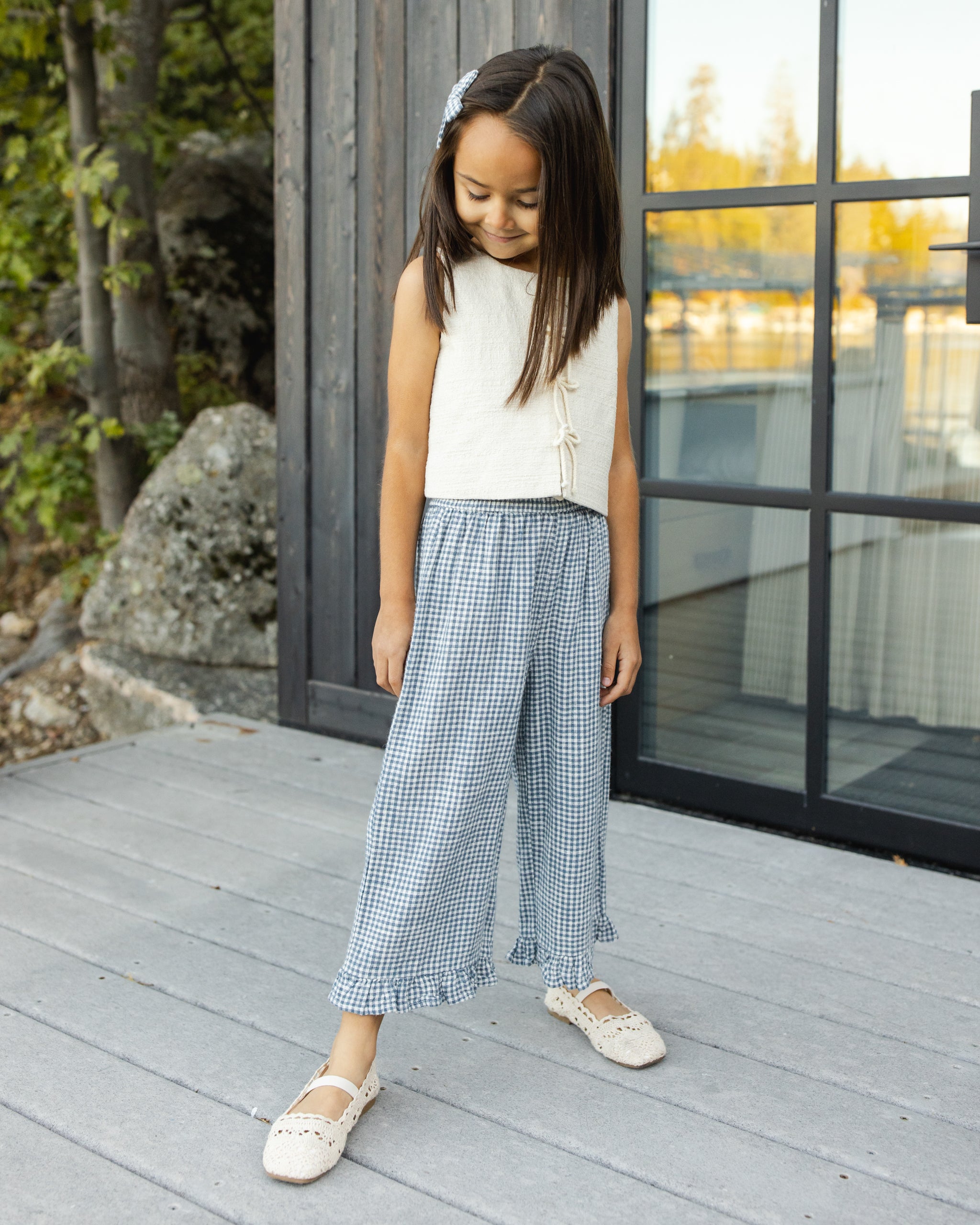 Wide Leg Pant Marine Gingham - Rylee + Cru | Kids Clothes | Trendy Baby Clothes | Modern Infant Outfits |