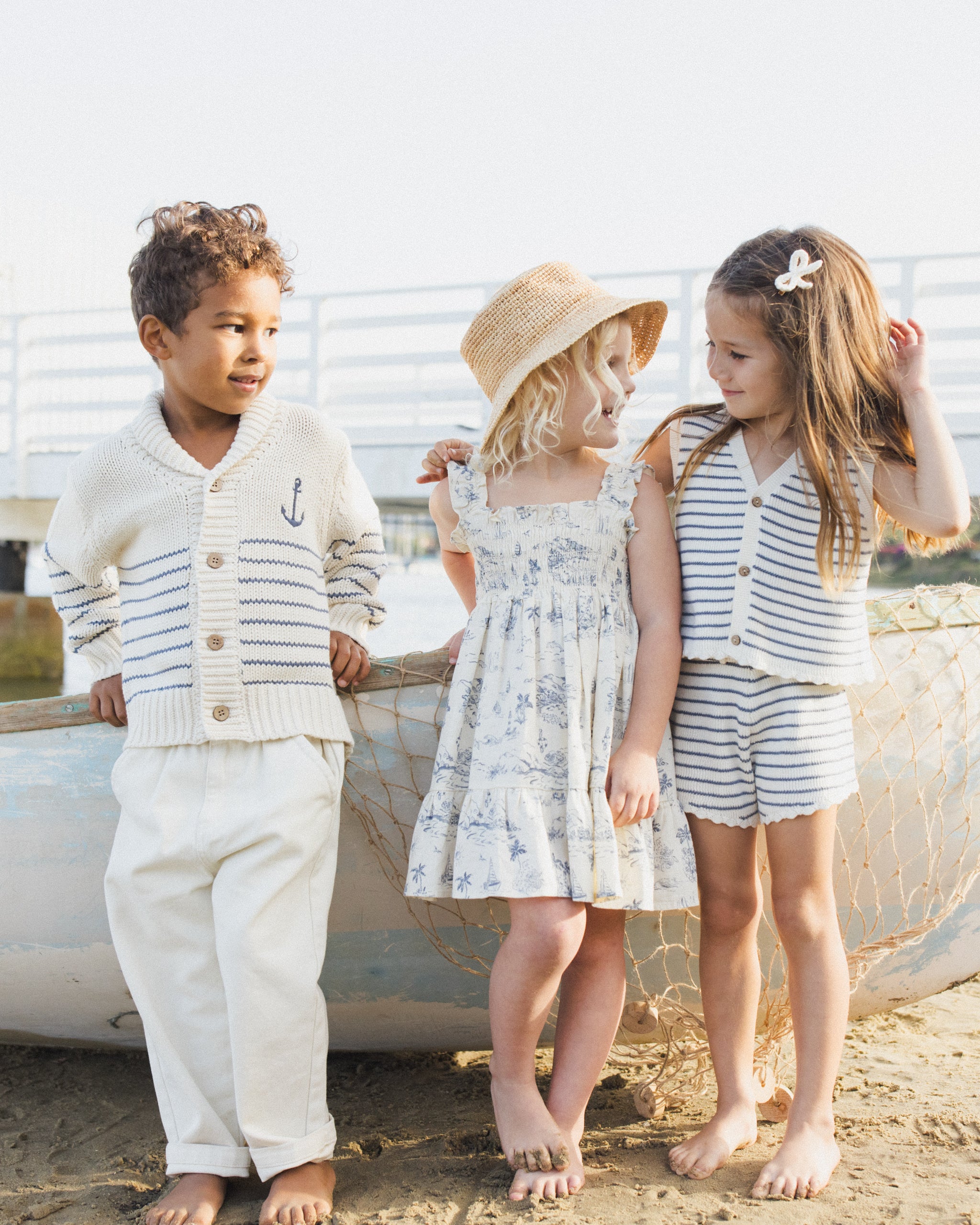 Shawl Cardigan Natural & Marine - Rylee + Cru | Kids Clothes | Trendy Baby Clothes | Modern Infant Outfits |