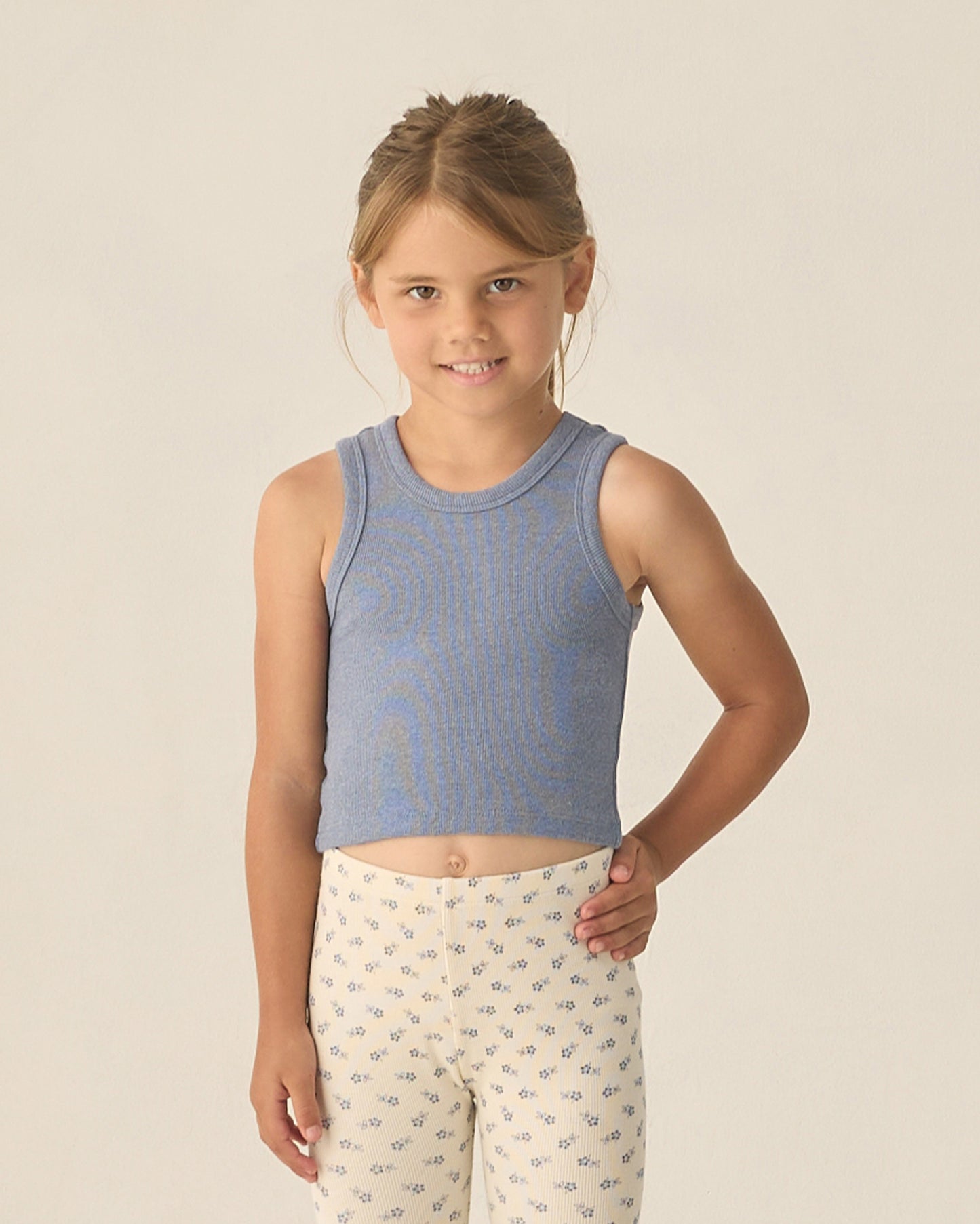 Ribbed Legging Set Natural Blue Ditsy, Heathered Marine